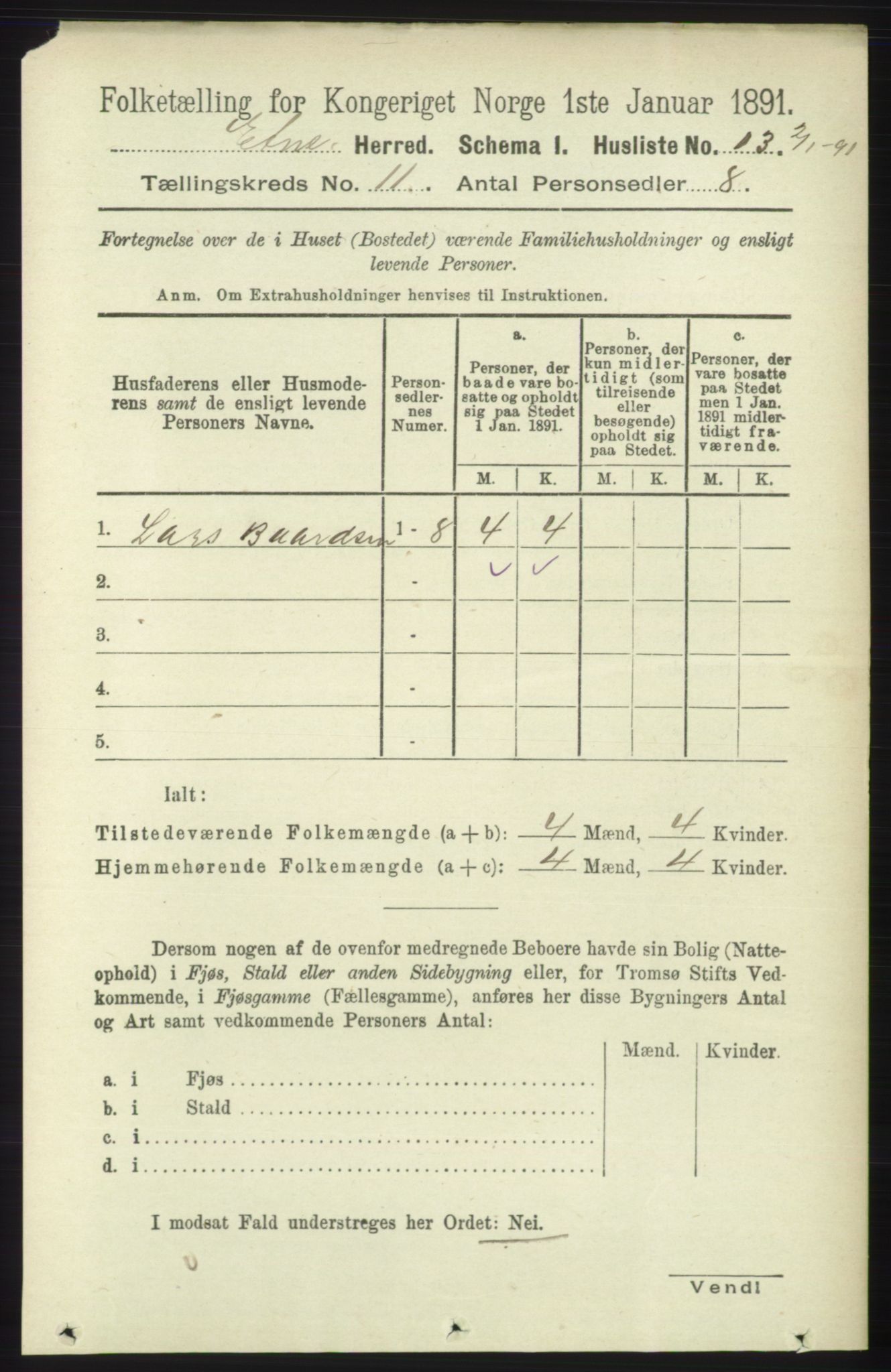 RA, 1891 census for 1211 Etne, 1891, p. 2215