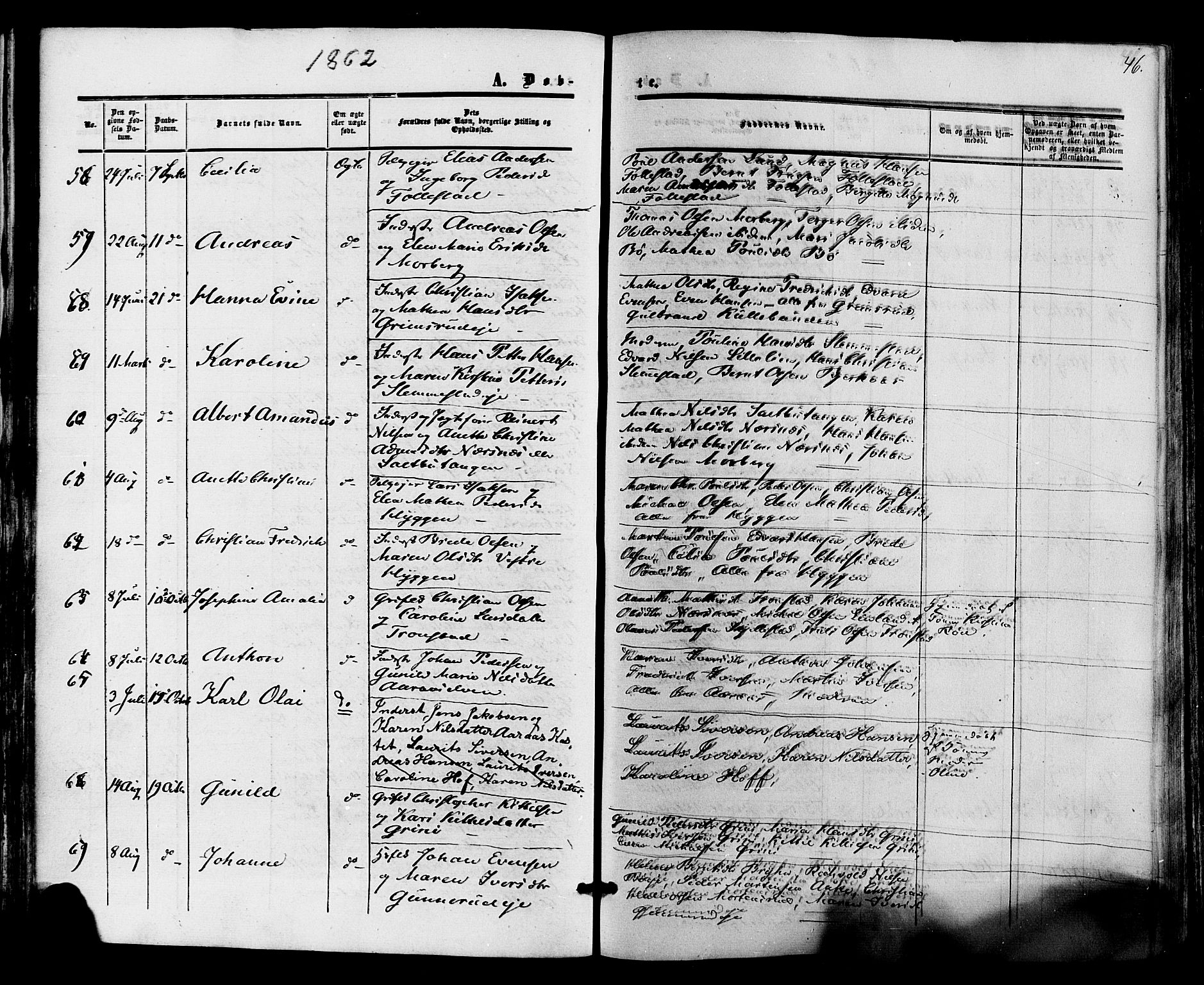 Røyken kirkebøker, SAKO/A-241/F/Fa/L0006: Parish register (official) no. 6, 1857-1875, p. 46