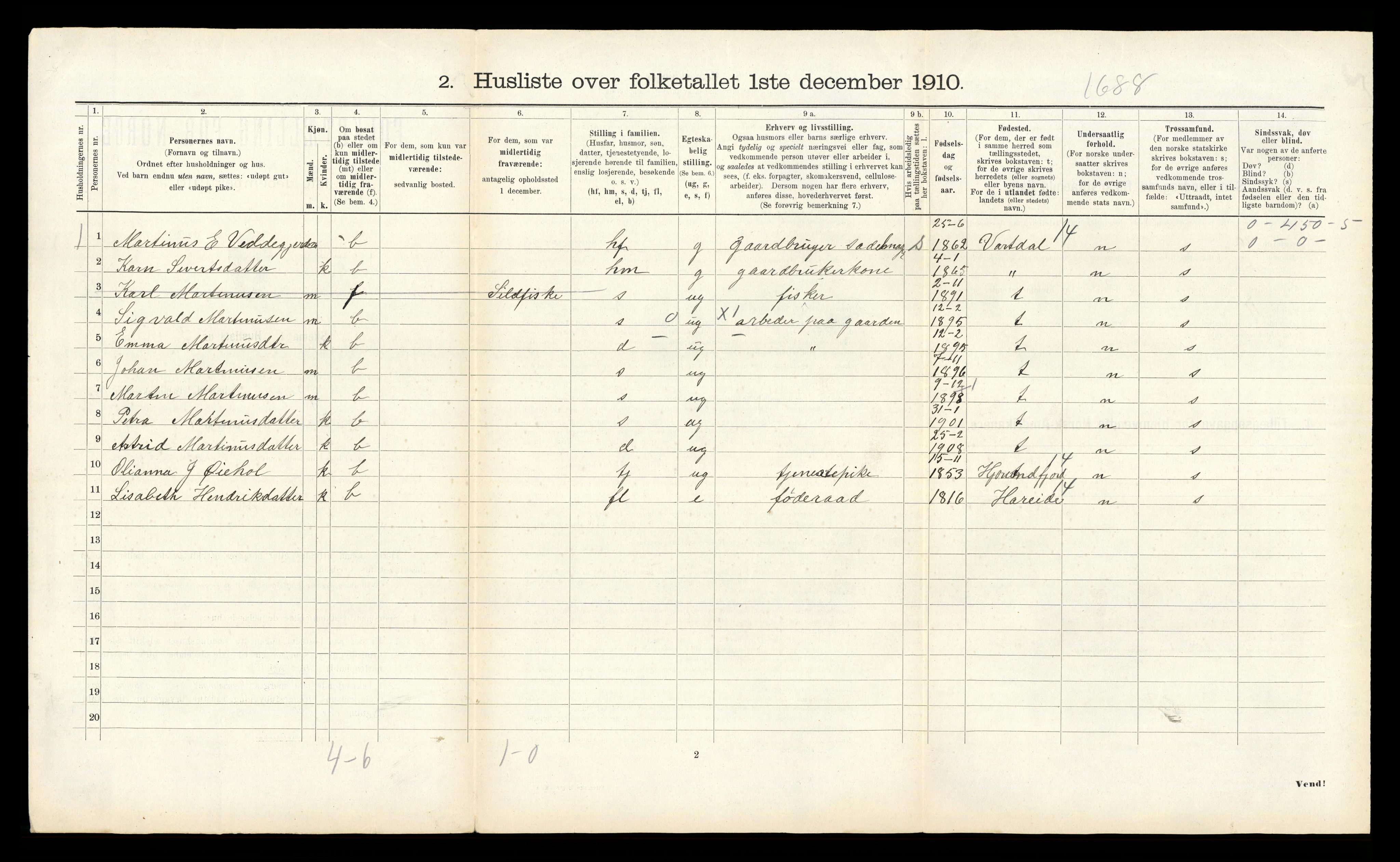 RA, 1910 census for Borgund, 1910, p. 1116