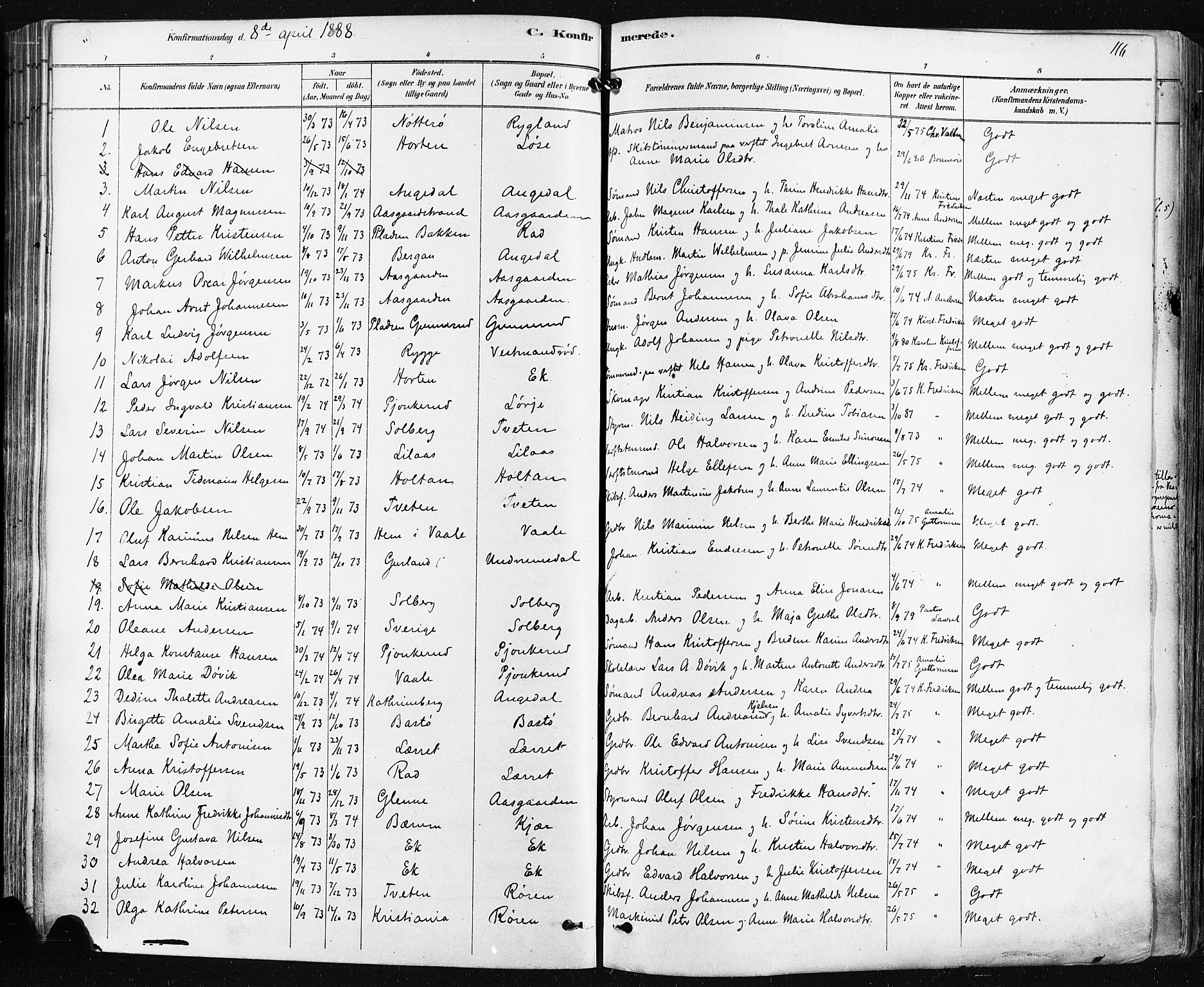 Borre kirkebøker, AV/SAKO-A-338/F/Fa/L0009: Parish register (official) no. I 9, 1878-1896, p. 116