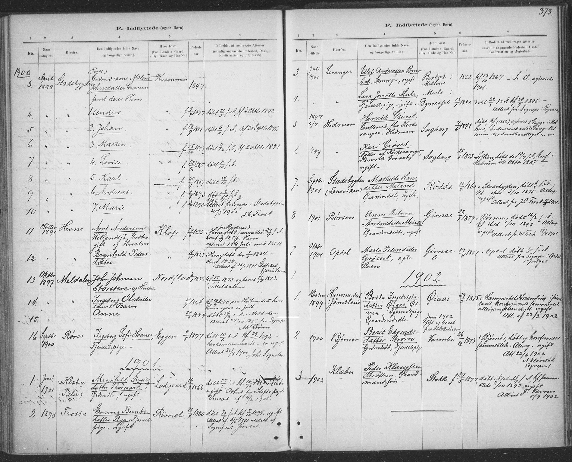 Ministerialprotokoller, klokkerbøker og fødselsregistre - Sør-Trøndelag, AV/SAT-A-1456/691/L1085: Parish register (official) no. 691A17, 1887-1908, p. 373