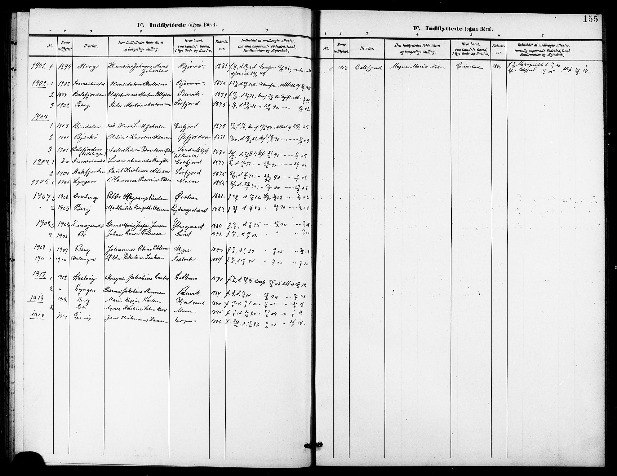 Lenvik sokneprestembete, SATØ/S-1310/H/Ha/Hab/L0022klokker: Parish register (copy) no. 22, 1901-1918, p. 155