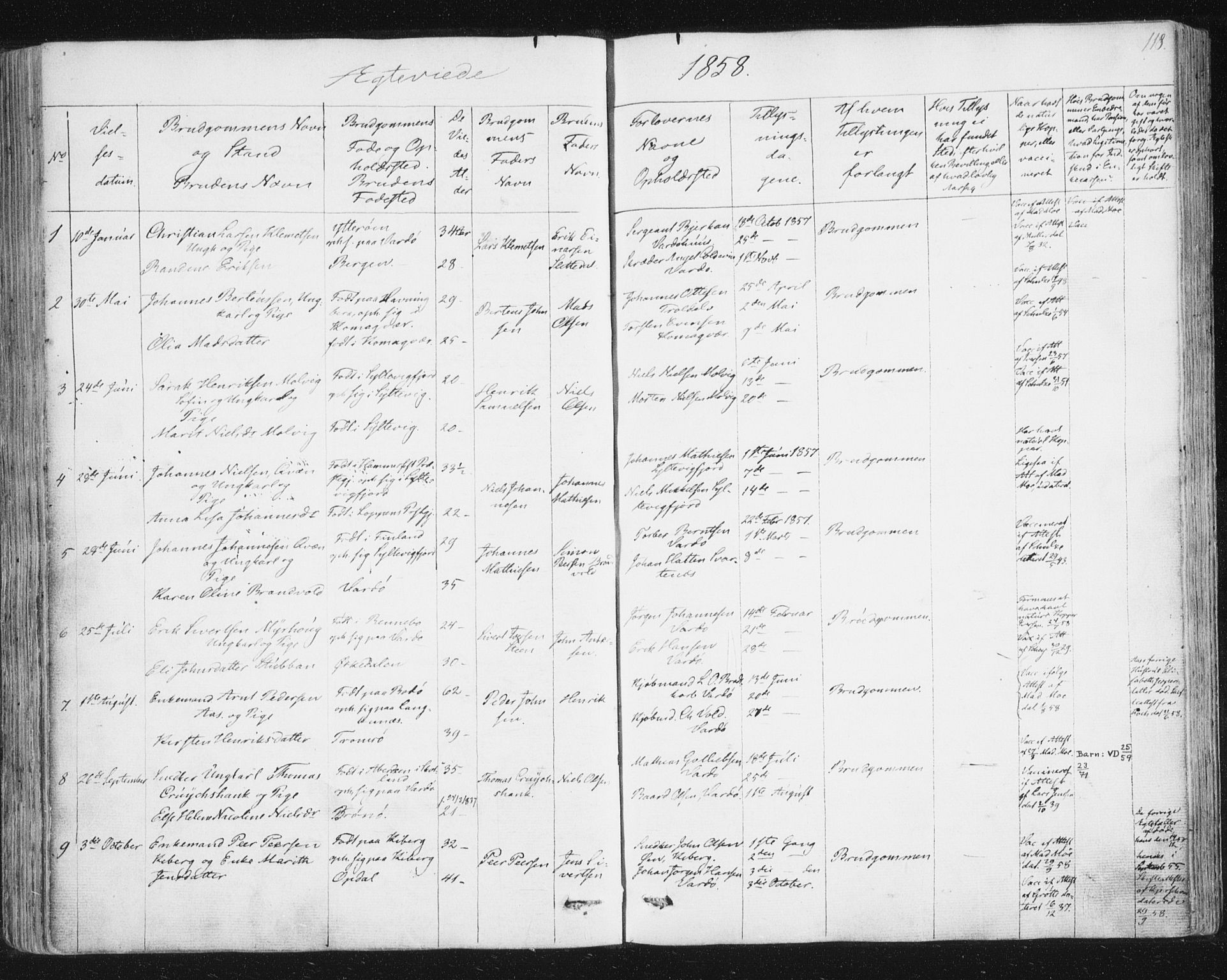 Vardø sokneprestkontor, SATØ/S-1332/H/Ha/L0003kirke: Parish register (official) no. 3, 1843-1861, p. 118
