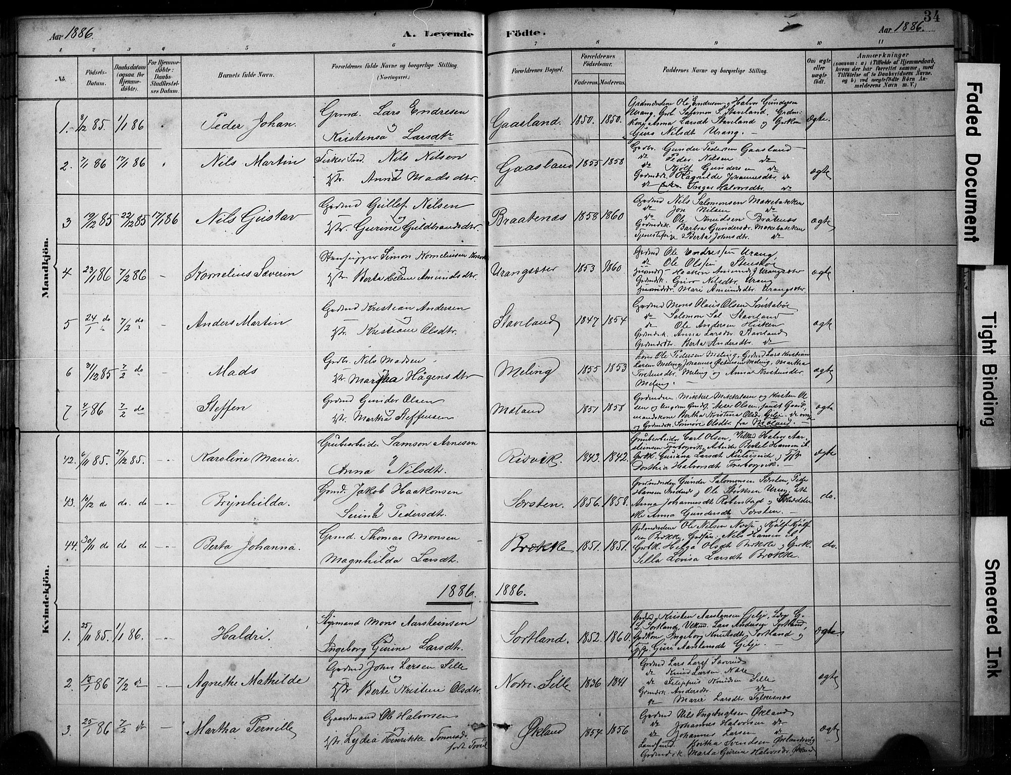 Finnås sokneprestembete, SAB/A-99925/H/Ha/Hab/Habb/L0003: Parish register (copy) no. B 3, 1882-1897, p. 34