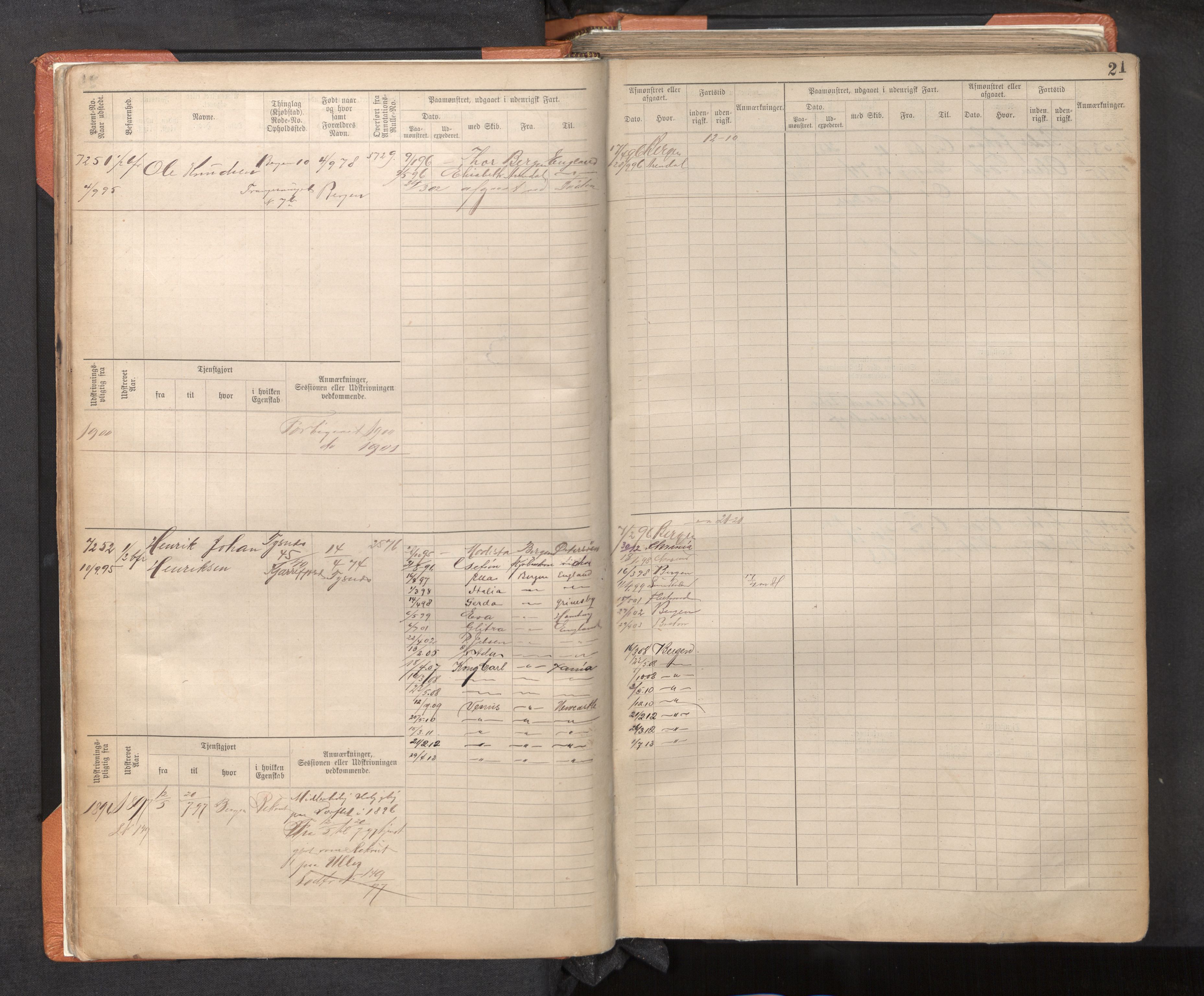 Innrulleringssjefen i Bergen, AV/SAB-A-100050/F/Fc/L0012: Sjøfartshovedrulle, nr. 7211 - 8168, 1895-1900, p. 21