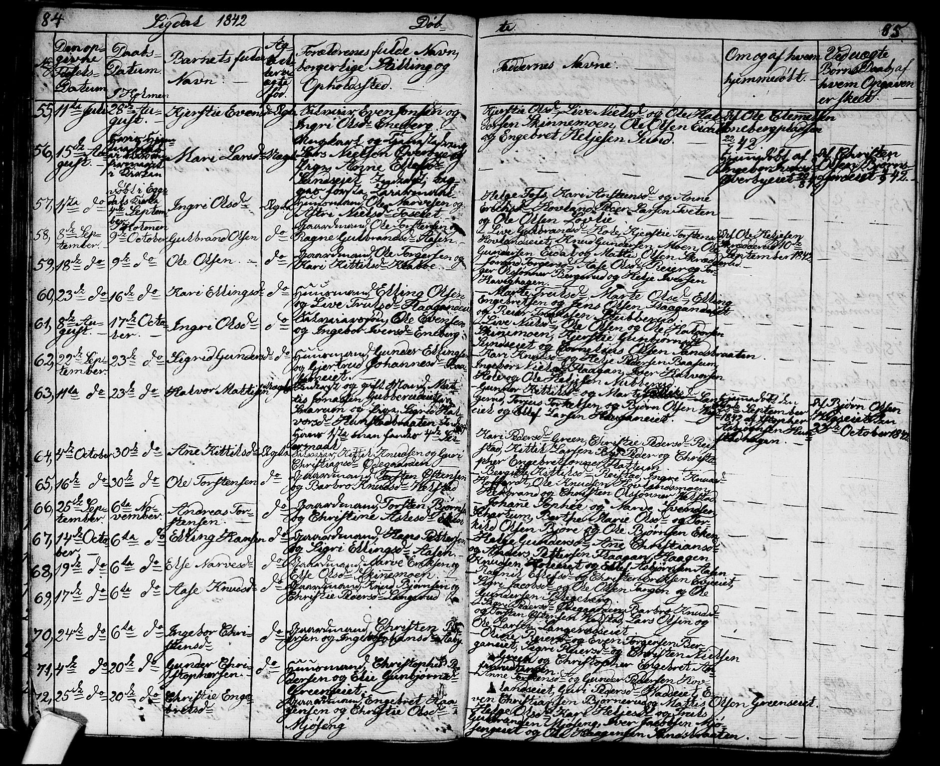 Sigdal kirkebøker, AV/SAKO-A-245/G/Ga/L0002: Parish register (copy) no. I 2, 1835-1856, p. 84-85