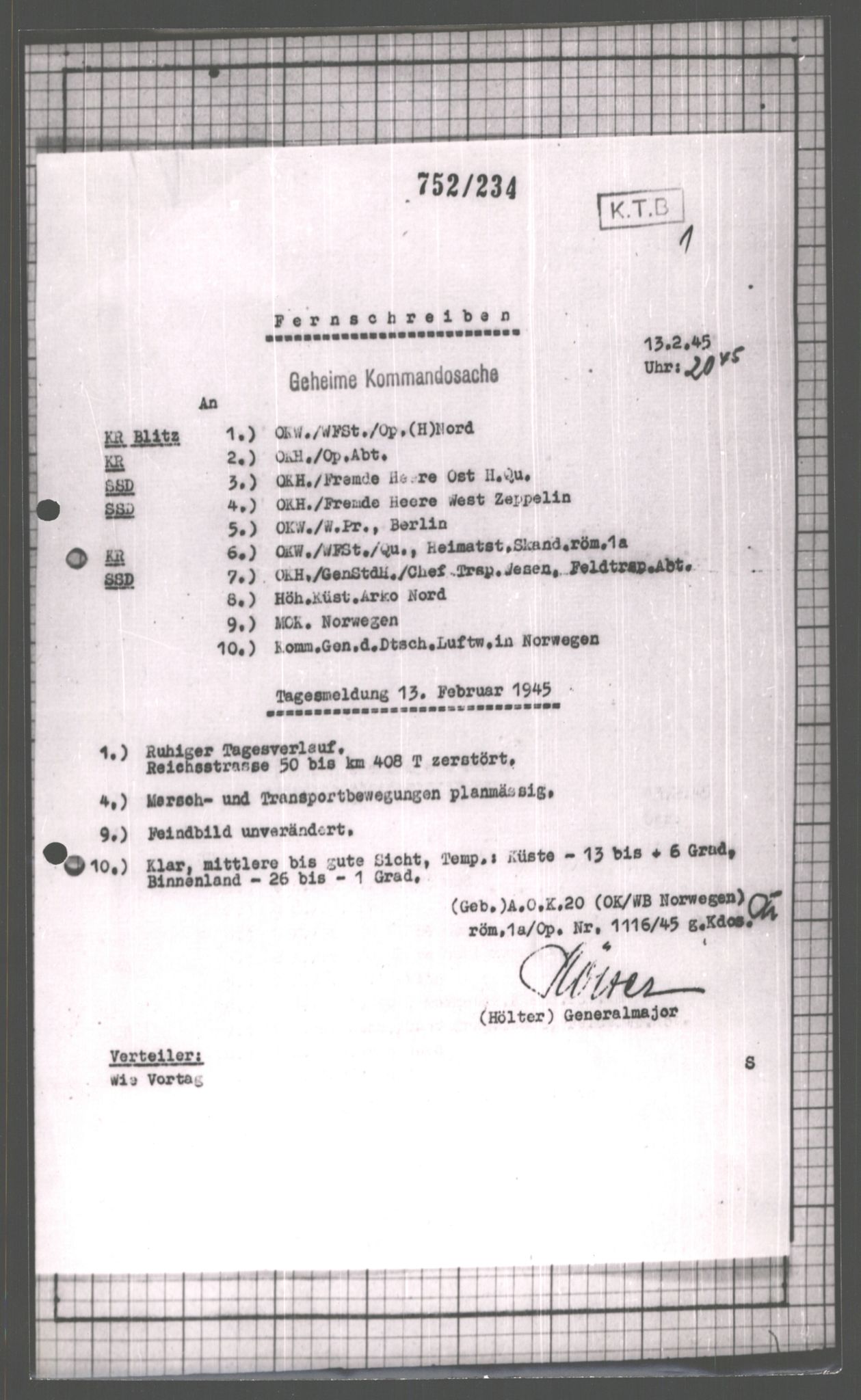 Forsvarets Overkommando. 2 kontor. Arkiv 11.4. Spredte tyske arkivsaker, AV/RA-RAFA-7031/D/Dar/Dara/L0003: Krigsdagbøker for 20. Gebirgs-Armee-Oberkommando (AOK 20), 1945, p. 32