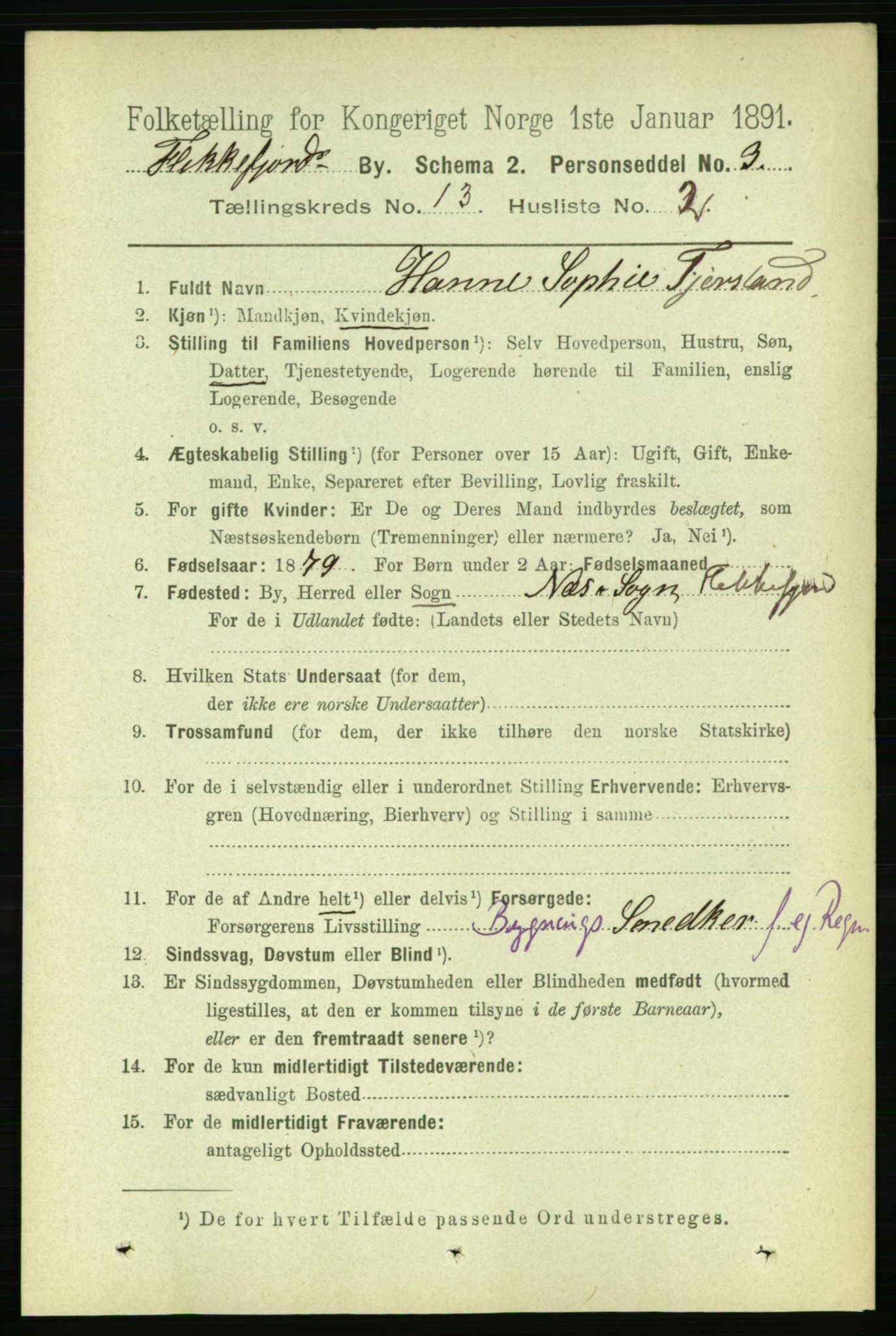 RA, 1891 census for 1004 Flekkefjord, 1891, p. 1784