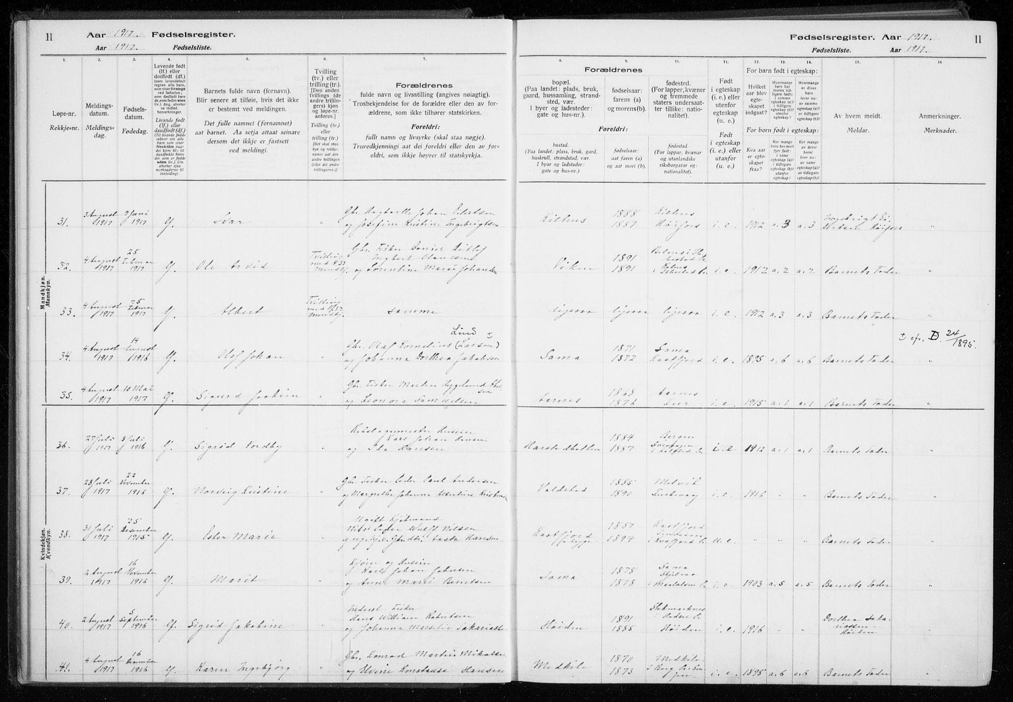 Trondenes sokneprestkontor, AV/SATØ-S-1319/I/Ia/L0089: Birth register no. 89, 1916-1925, p. 11