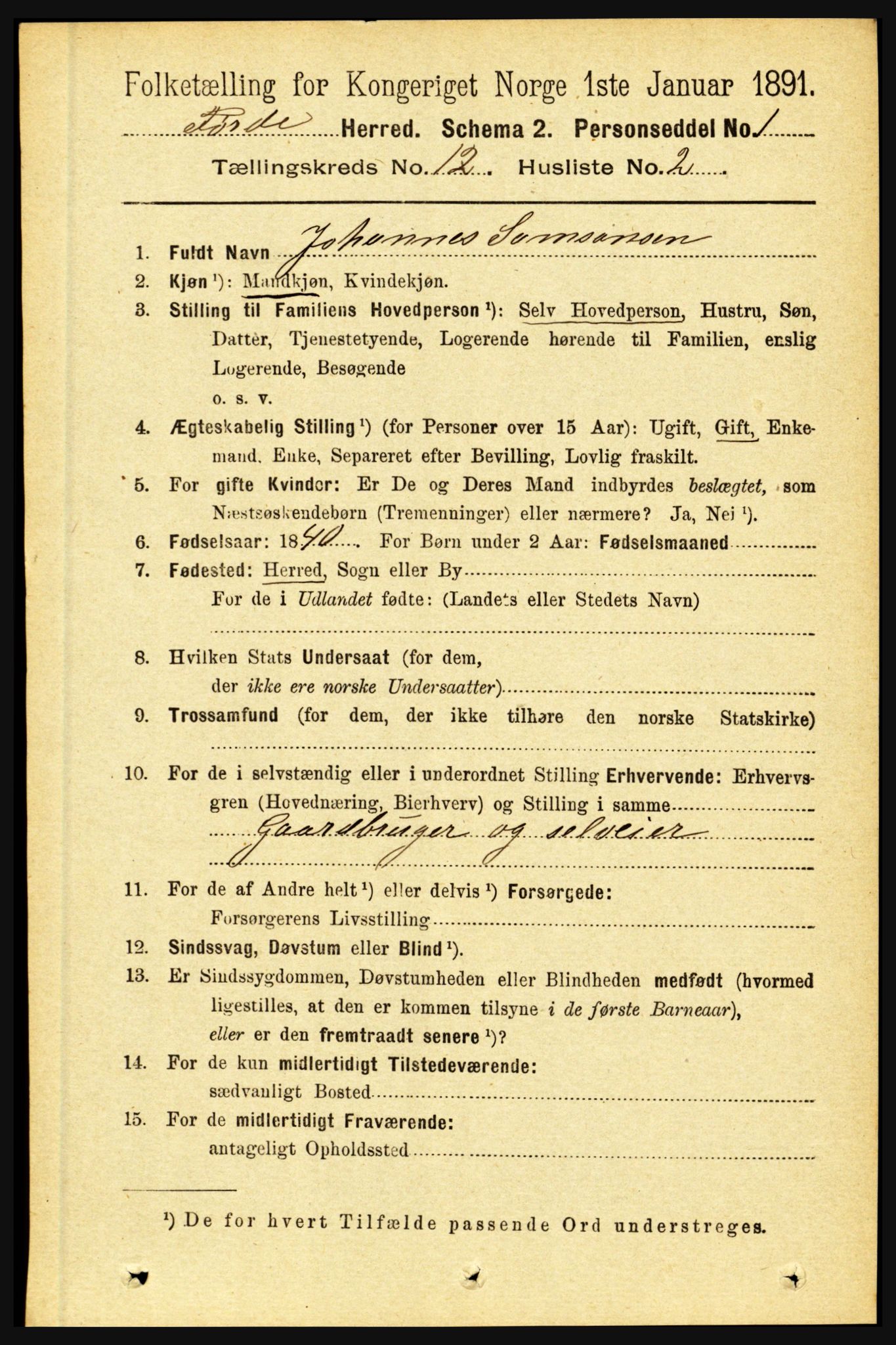 RA, 1891 census for 1432 Førde, 1891, p. 4288