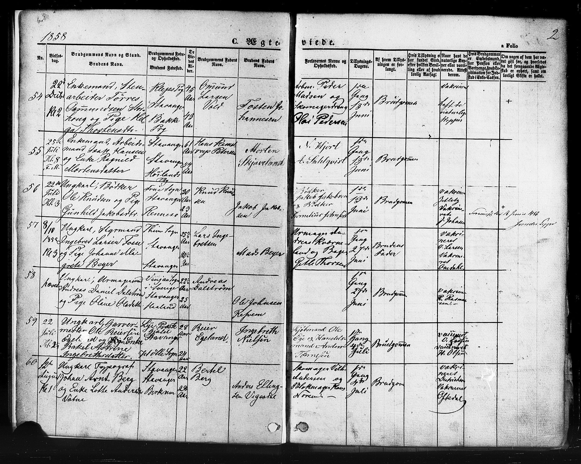 Domkirken sokneprestkontor, SAST/A-101812/001/30/30BB/L0011: Parish register (copy) no. B 11, 1858-1876, p. 2