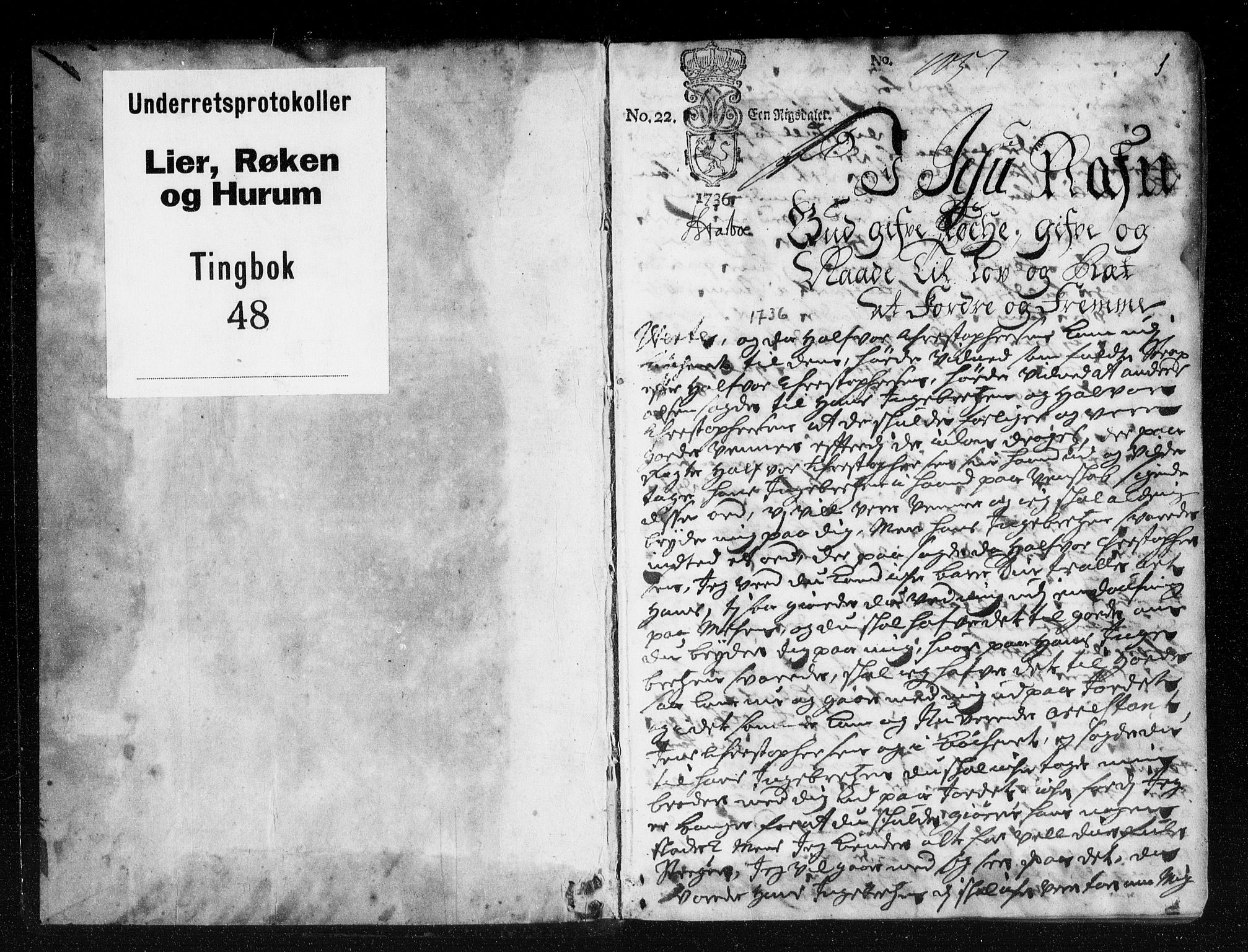Lier, Røyken og Hurum sorenskriveri, SAKO/A-89/F/Fa/L0048: Tingbok, 1736-1738, p. 1