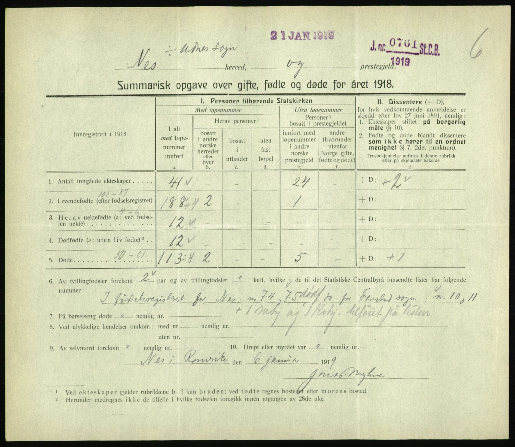 Statistisk sentralbyrå, Sosiodemografiske emner, Befolkning, RA/S-2228/D/Df/Dfb/Dfbh/L0059: Summariske oppgaver over gifte, fødte og døde for hele landet., 1918, p. 223