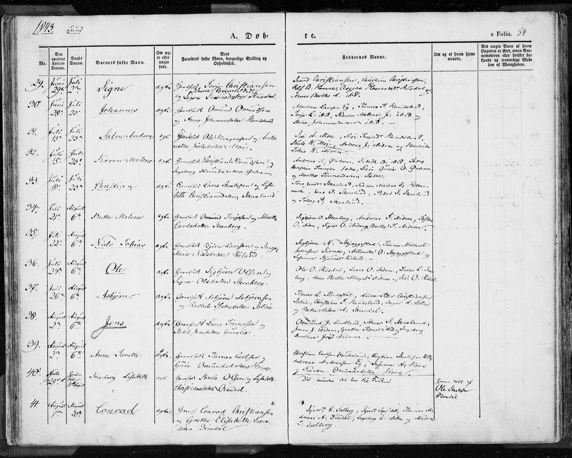 Lund sokneprestkontor, AV/SAST-A-101809/S06/L0007: Parish register (official) no. A 7.1, 1833-1854, p. 54