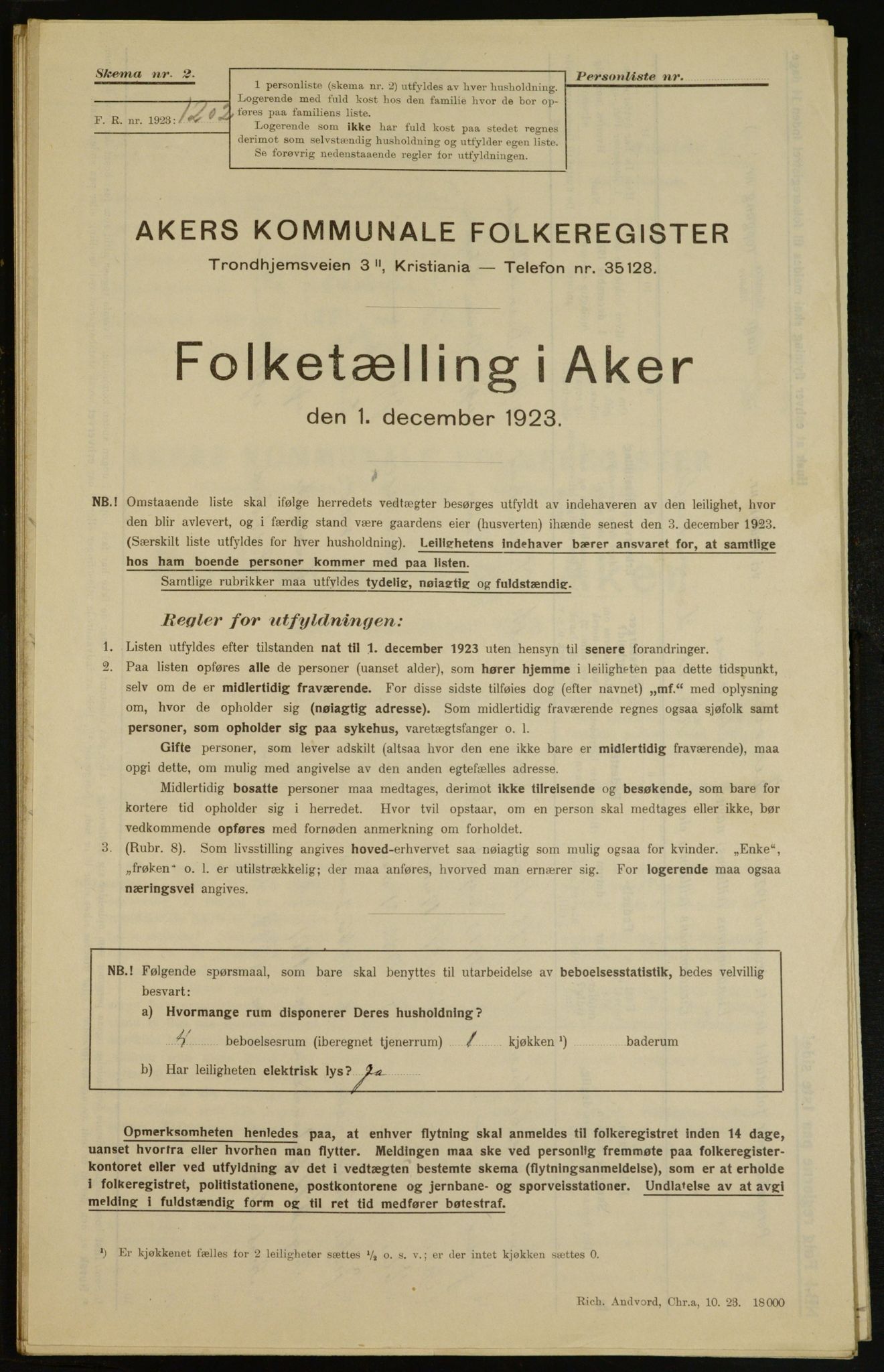 , Municipal Census 1923 for Aker, 1923, p. 7255