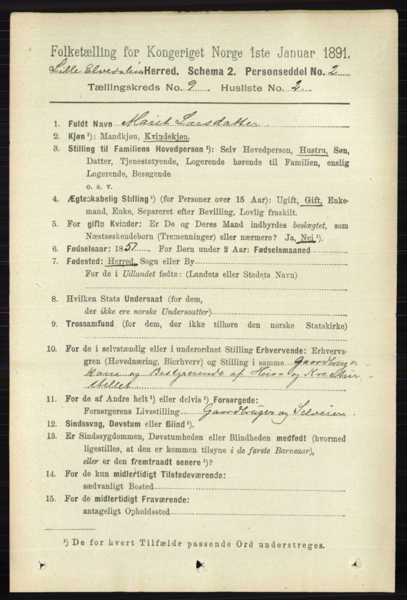 RA, 1891 census for 0438 Lille Elvedalen, 1891, p. 2808