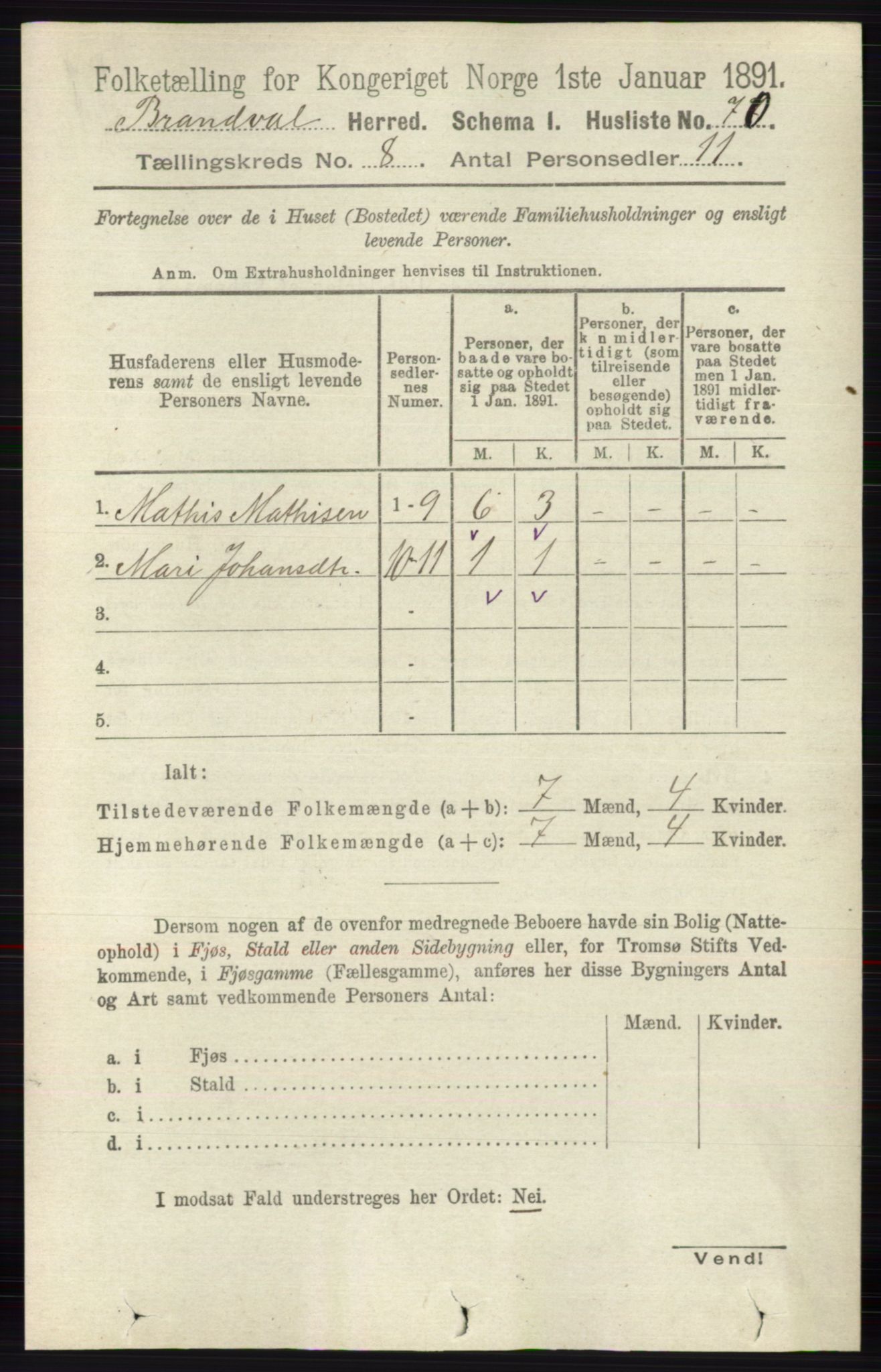 RA, 1891 census for 0422 Brandval, 1891, p. 3822