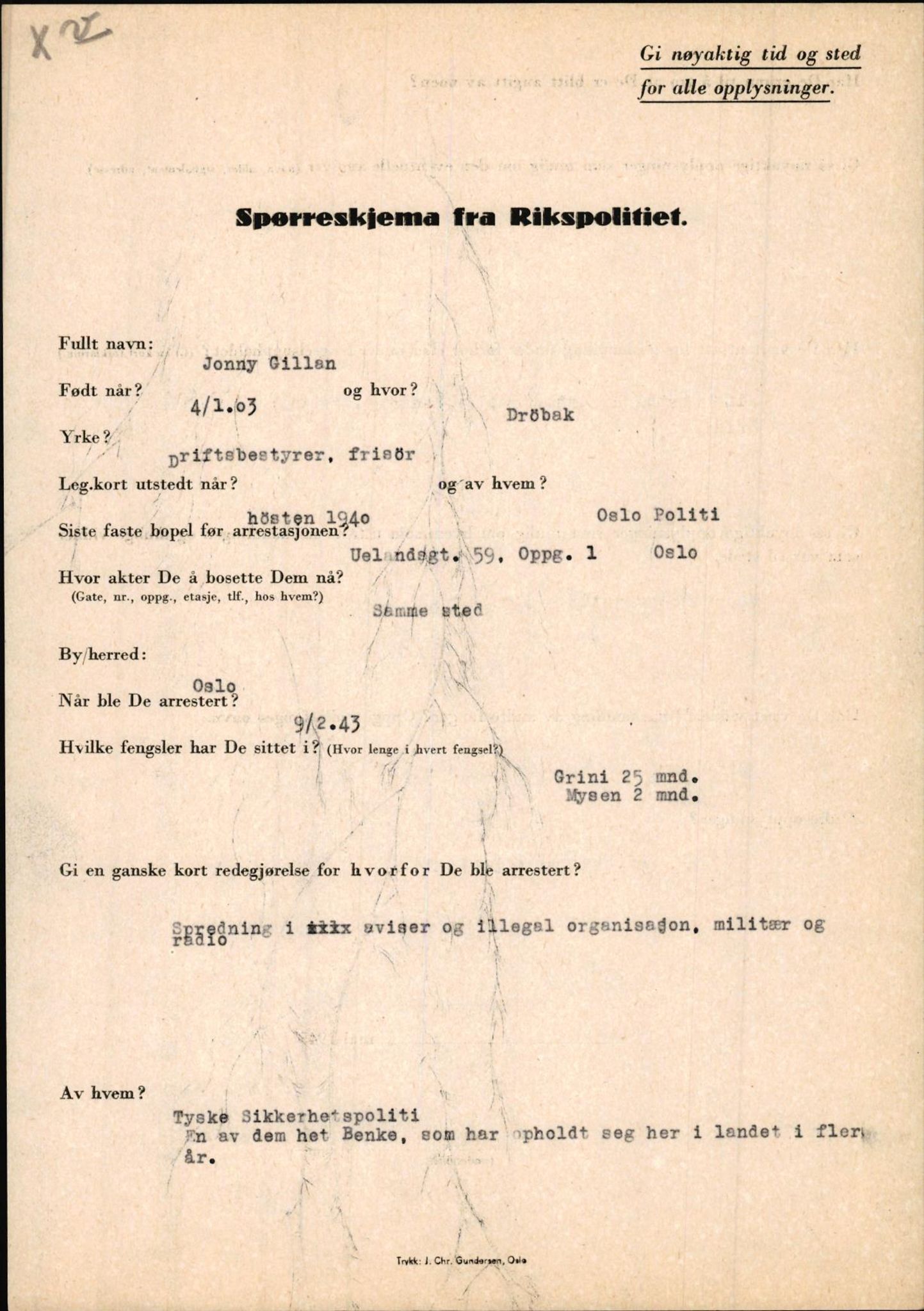 Rikspolitisjefen, AV/RA-S-1560/L/L0005: Gidske, Peder Martin -  Hansell, Georg, 1940-1945, p. 19
