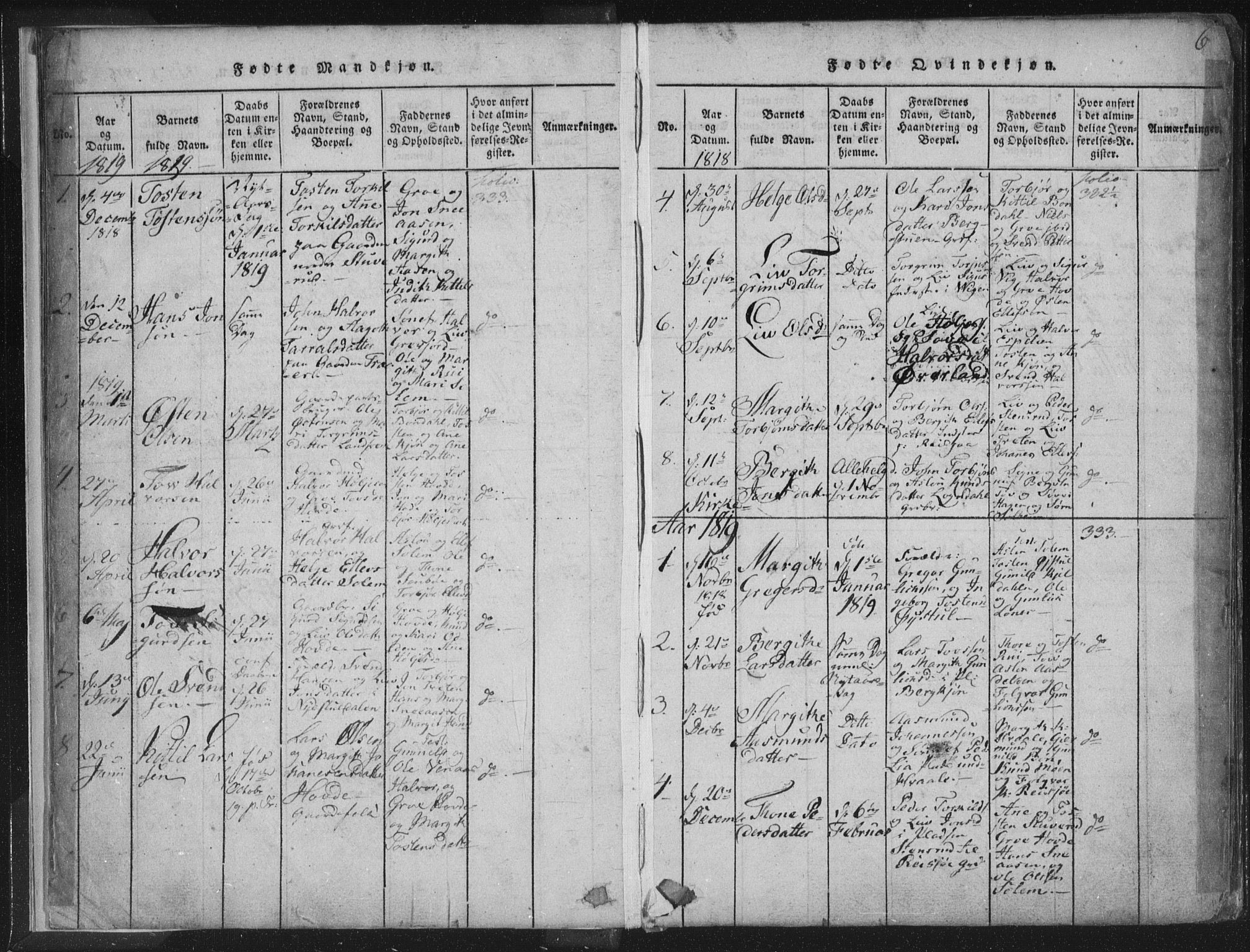 Hjartdal kirkebøker, AV/SAKO-A-270/F/Fc/L0001: Parish register (official) no. III 1, 1815-1843, p. 6