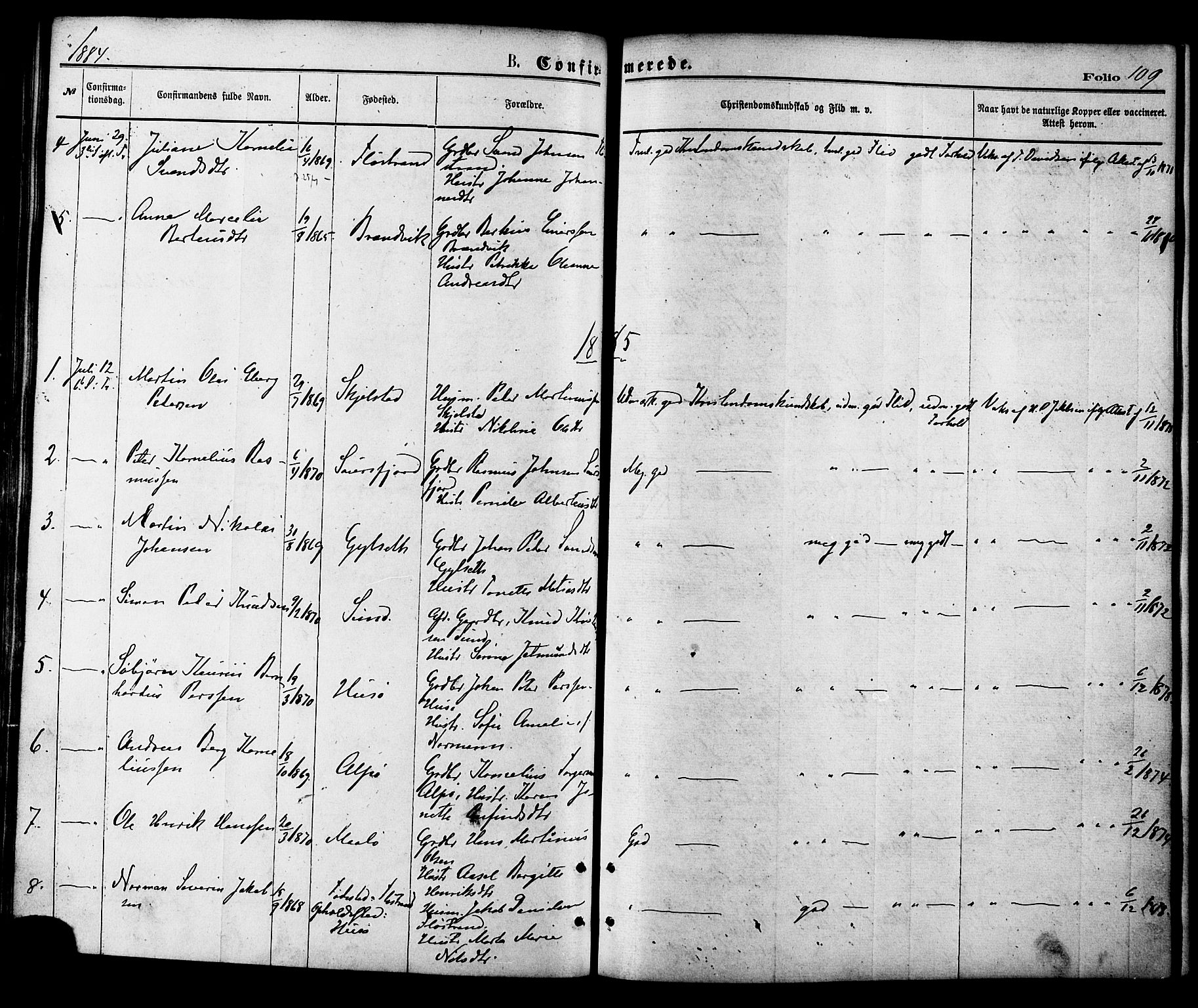 Ministerialprotokoller, klokkerbøker og fødselsregistre - Nordland, AV/SAT-A-1459/857/L0821: Parish register (official) no. 857A01, 1875-1889, p. 109