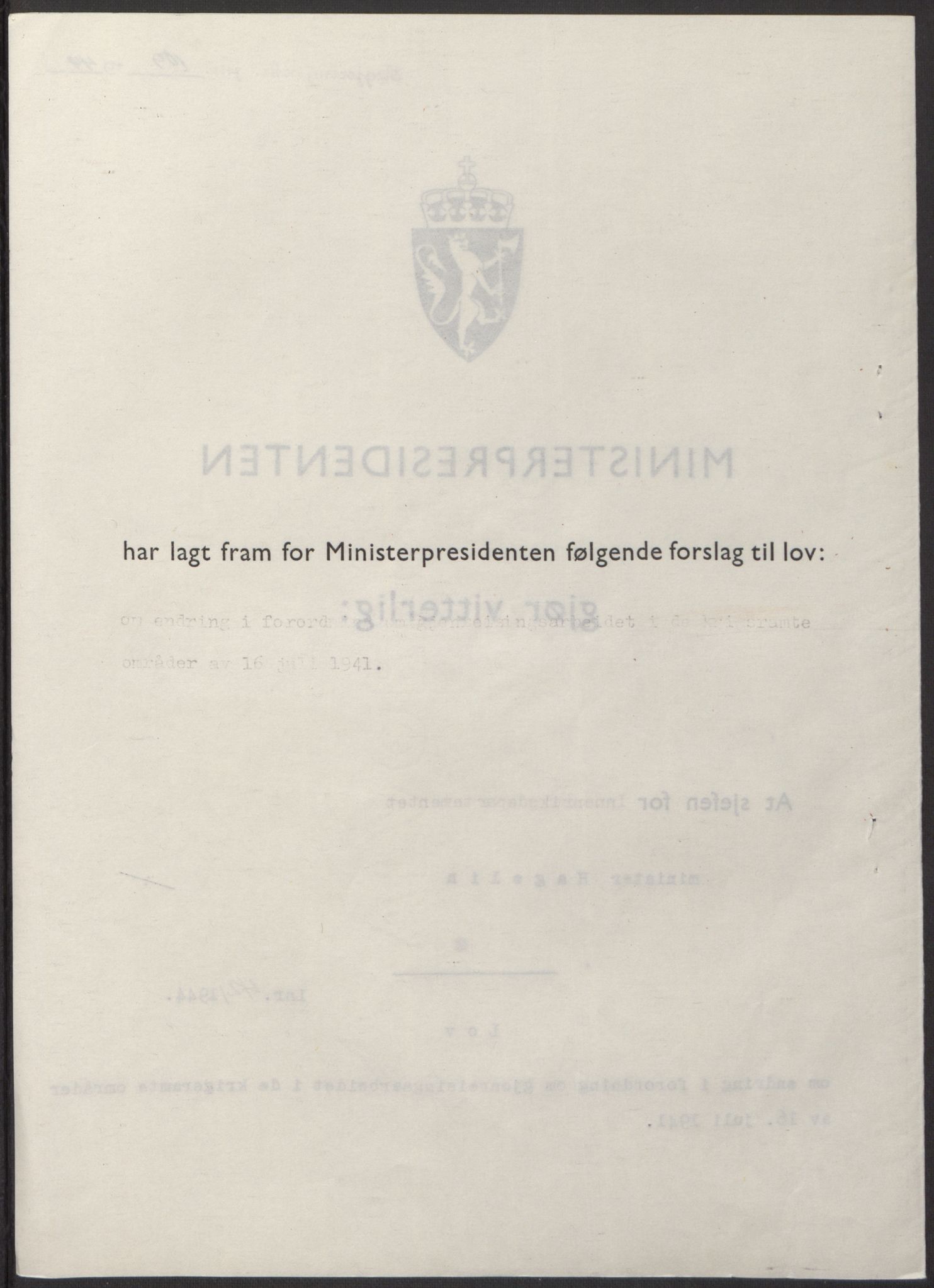 NS-administrasjonen 1940-1945 (Statsrådsekretariatet, de kommisariske statsråder mm), RA/S-4279/D/Db/L0100: Lover, 1944, p. 202