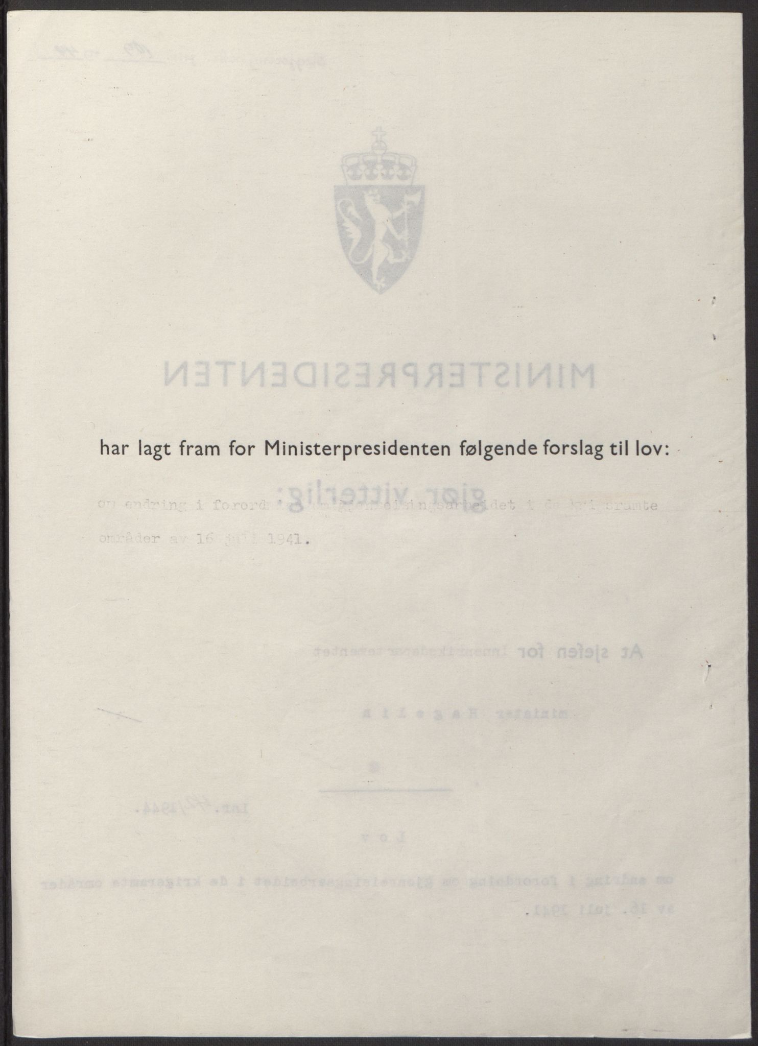 NS-administrasjonen 1940-1945 (Statsrådsekretariatet, de kommisariske statsråder mm), AV/RA-S-4279/D/Db/L0100: Lover, 1944, p. 202