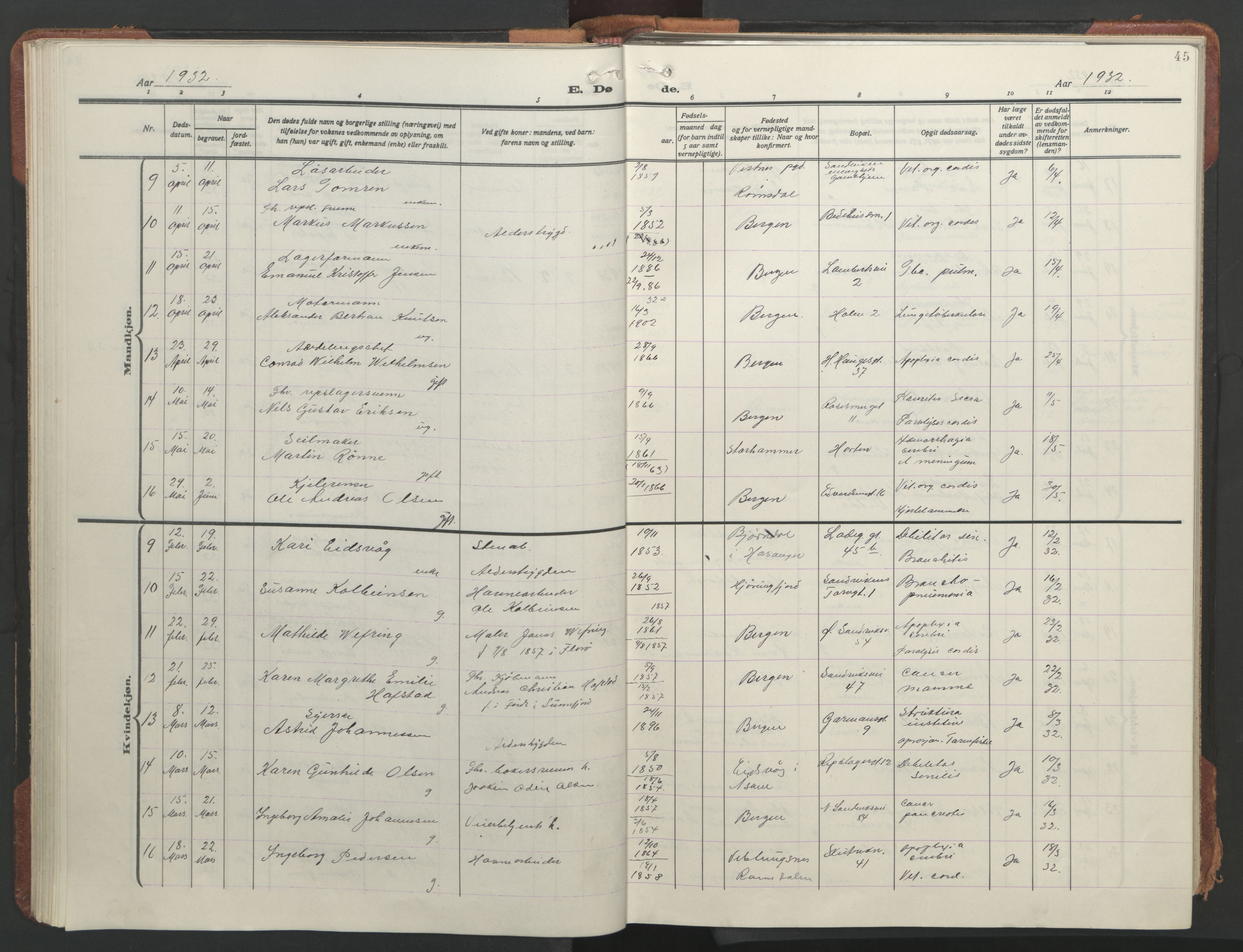 Sandviken Sokneprestembete, AV/SAB-A-77601/H/Hb/L0018: Parish register (copy) no. E 2, 1926-1962, p. 44b-45a