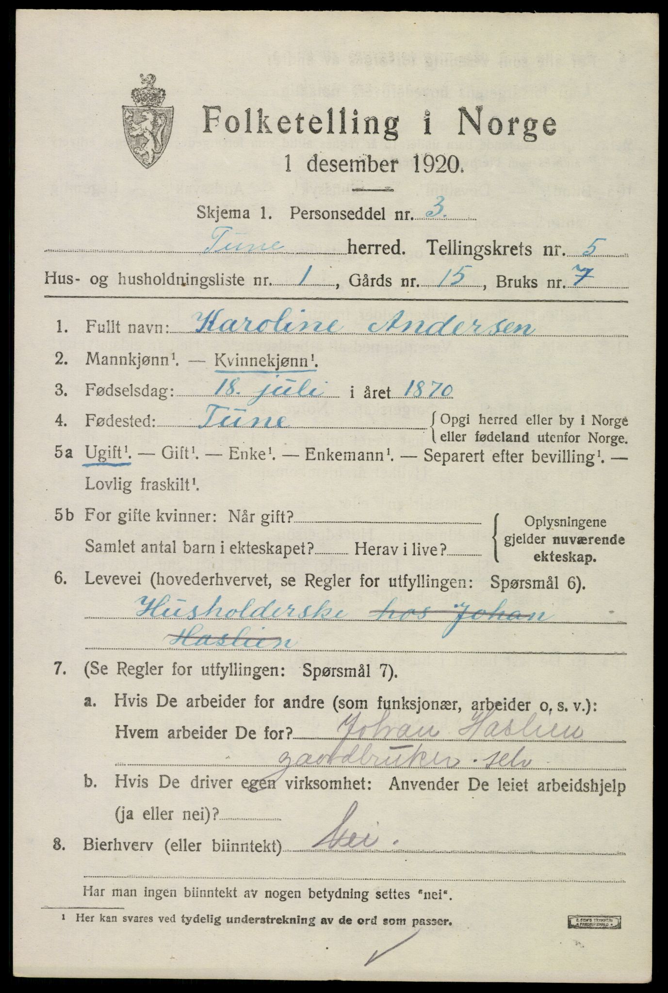 SAO, 1920 census for Tune, 1920, p. 5446