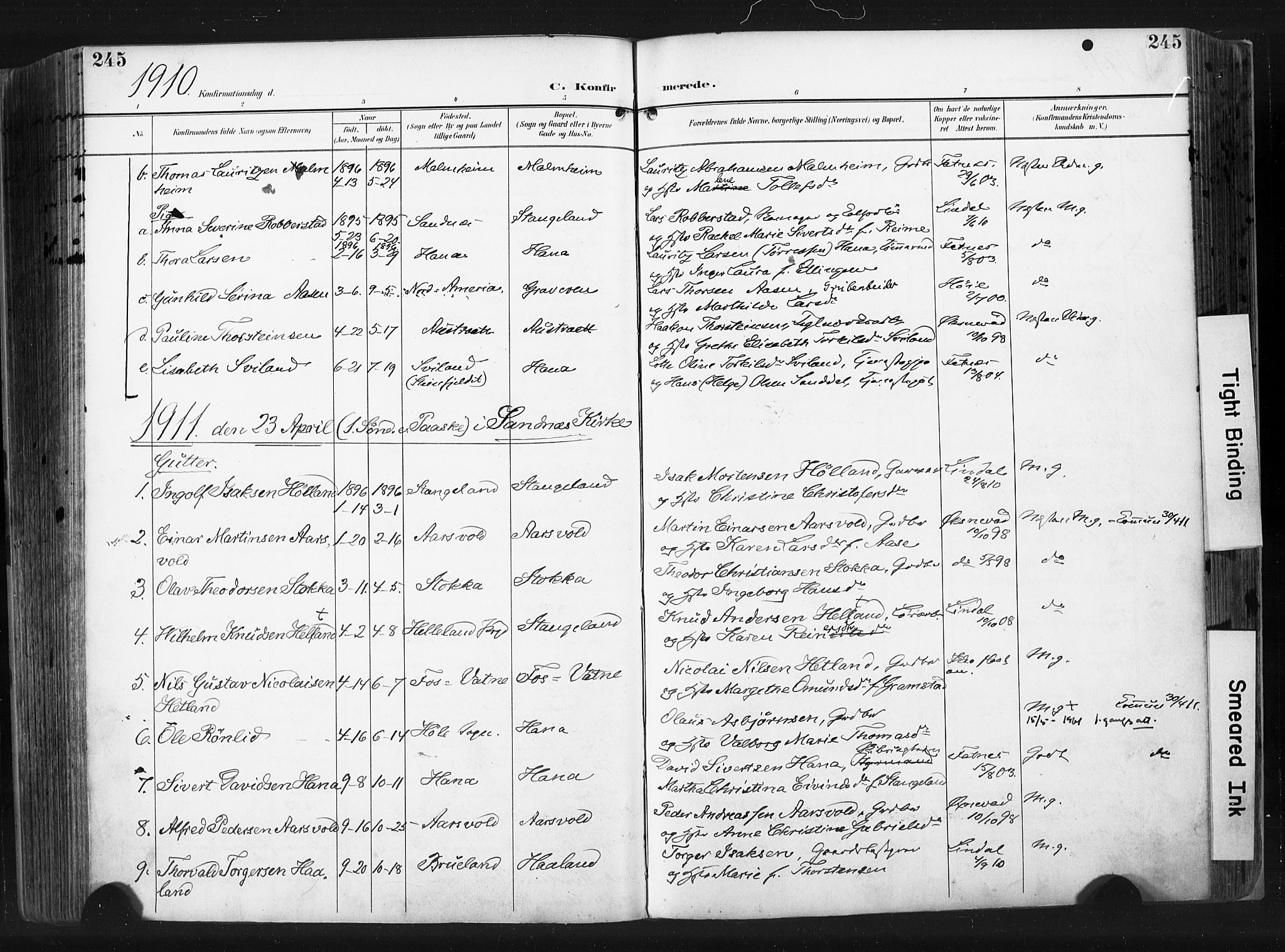 Høyland sokneprestkontor, SAST/A-101799/001/30BA/L0015: Parish register (official) no. A 14, 1899-1911, p. 245