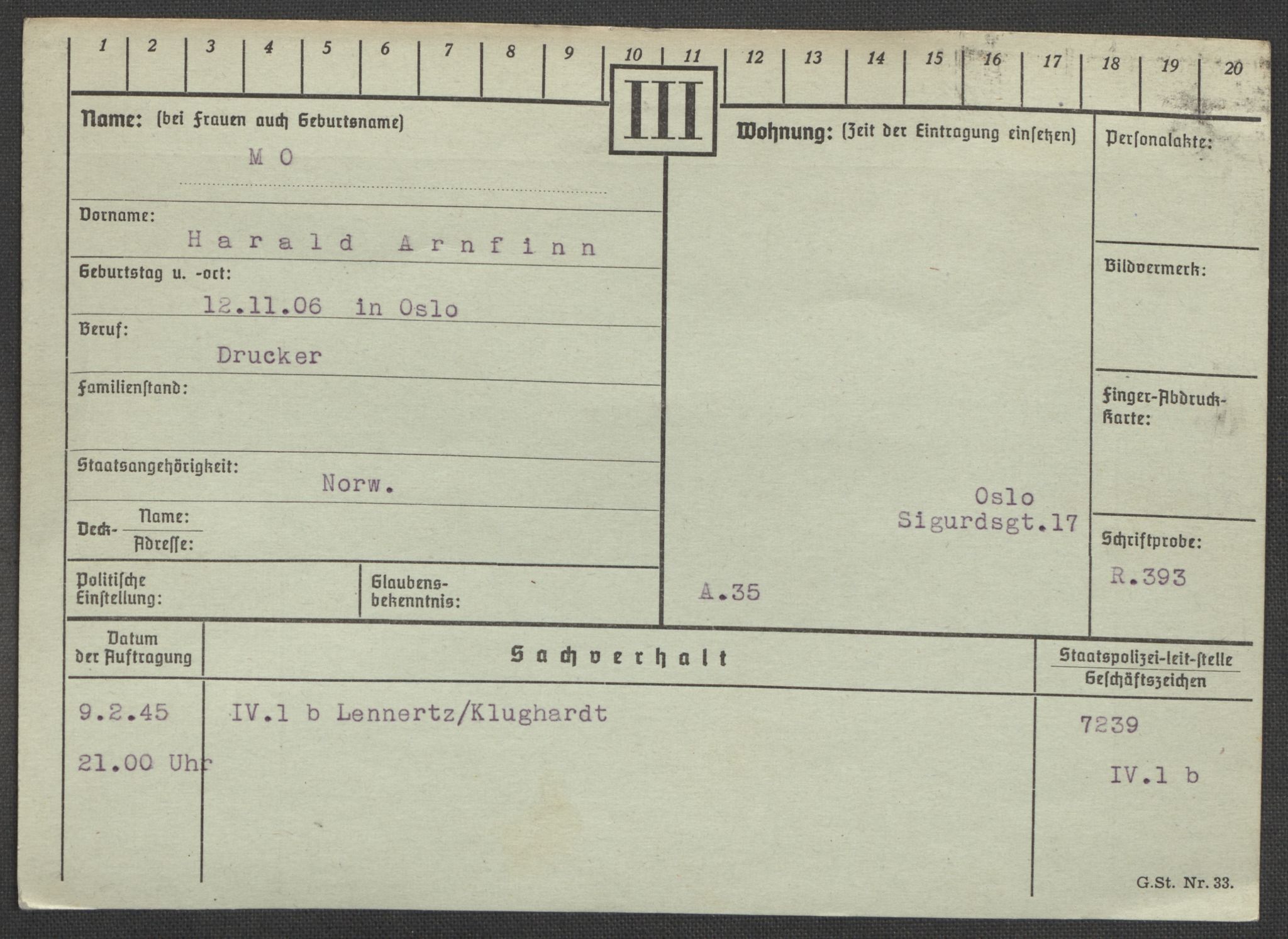 Befehlshaber der Sicherheitspolizei und des SD, RA/RAFA-5969/E/Ea/Eaa/L0007: Register over norske fanger i Møllergata 19: Lundb-N, 1940-1945, p. 678