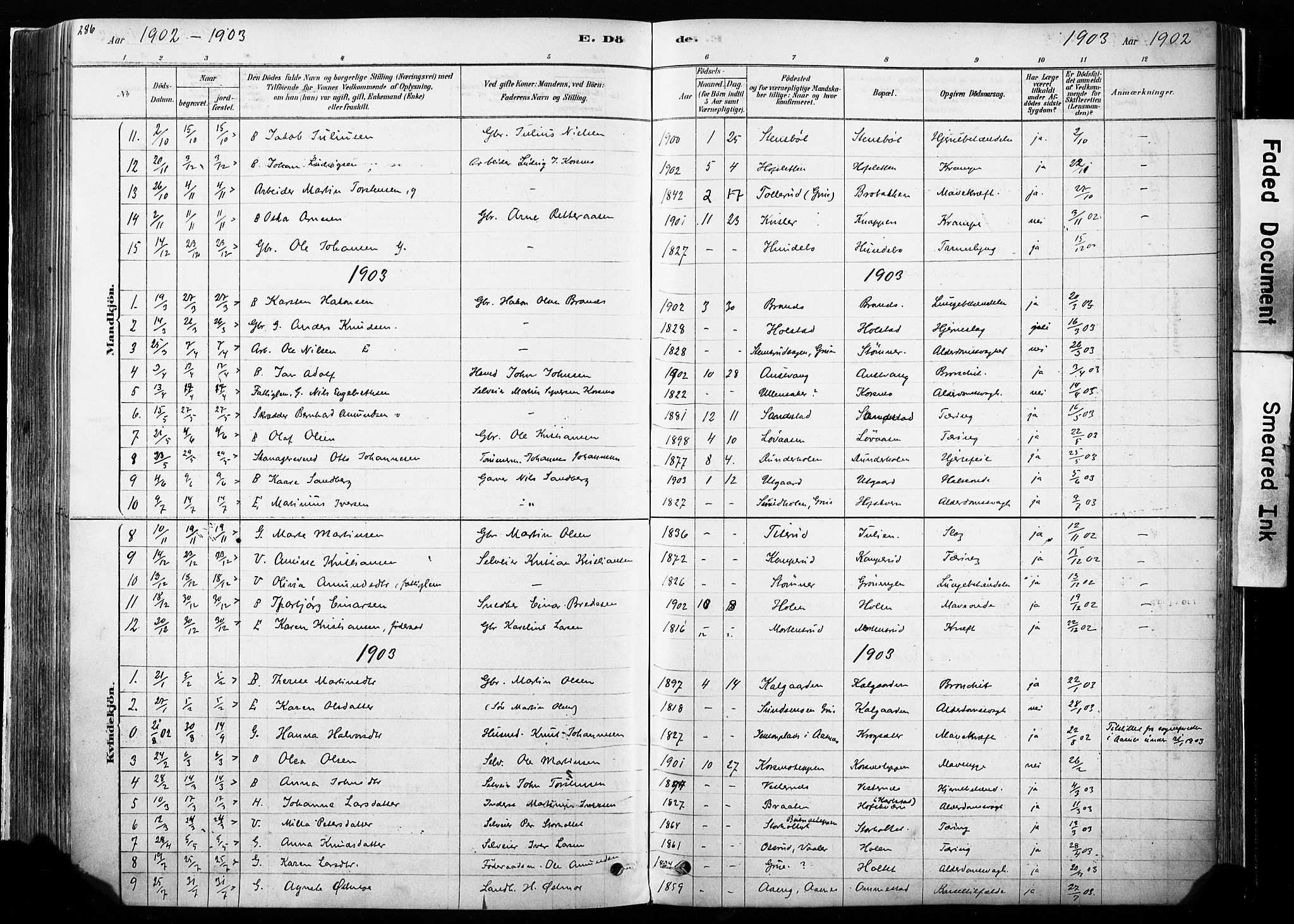 Hof prestekontor, SAH/PREST-038/H/Ha/Haa/L0010: Parish register (official) no. 10, 1878-1909, p. 286