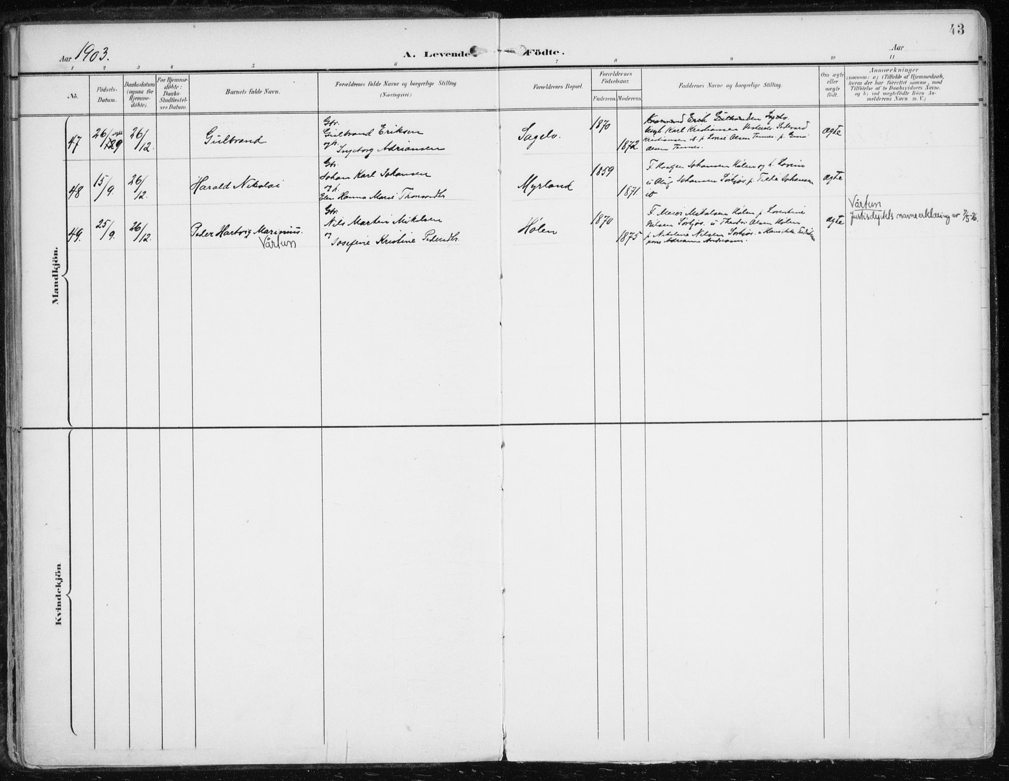 Balsfjord sokneprestembete, SATØ/S-1303/G/Ga/L0006kirke: Parish register (official) no. 6, 1897-1909, p. 43