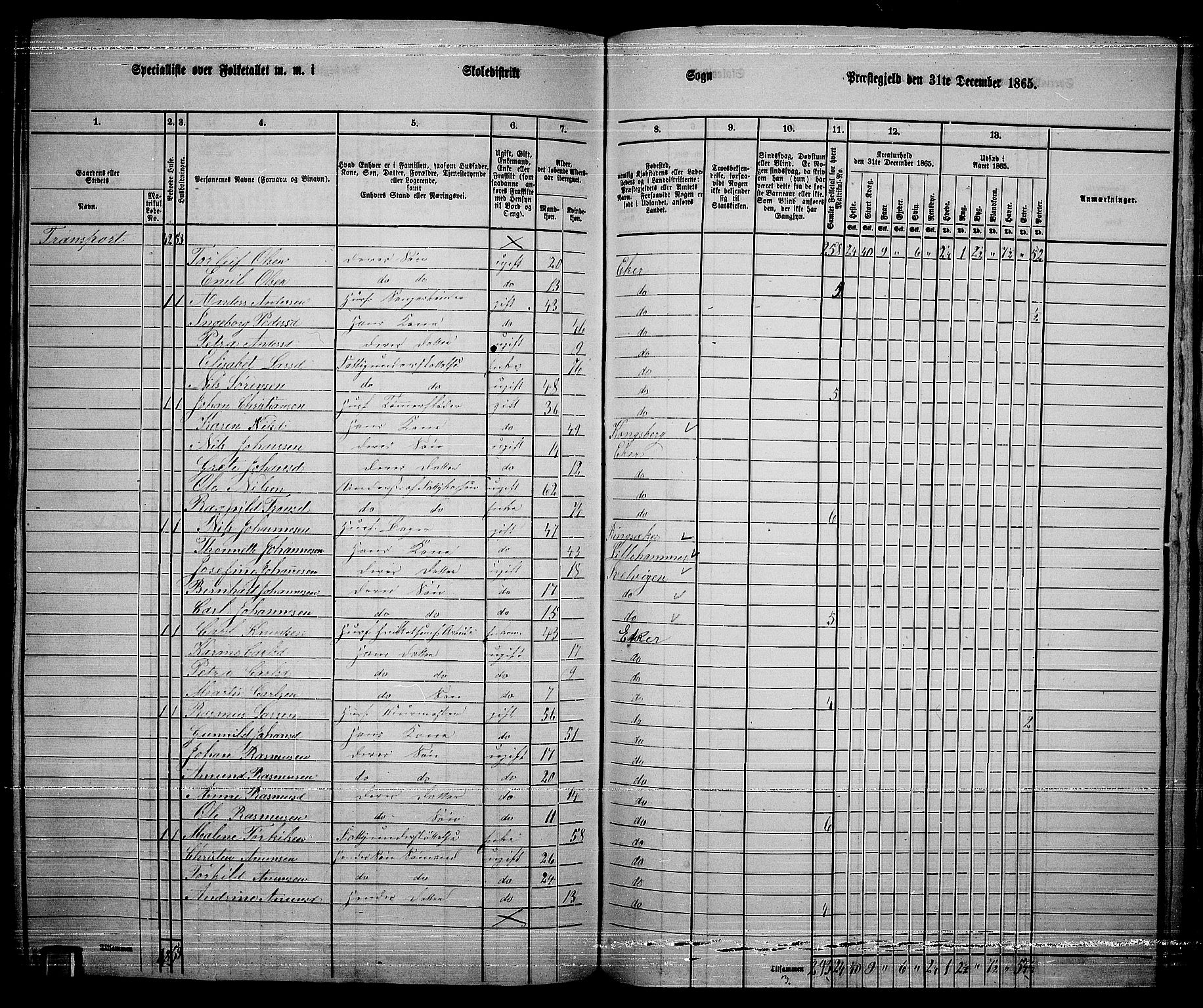 RA, 1865 census for Eiker, 1865, p. 220