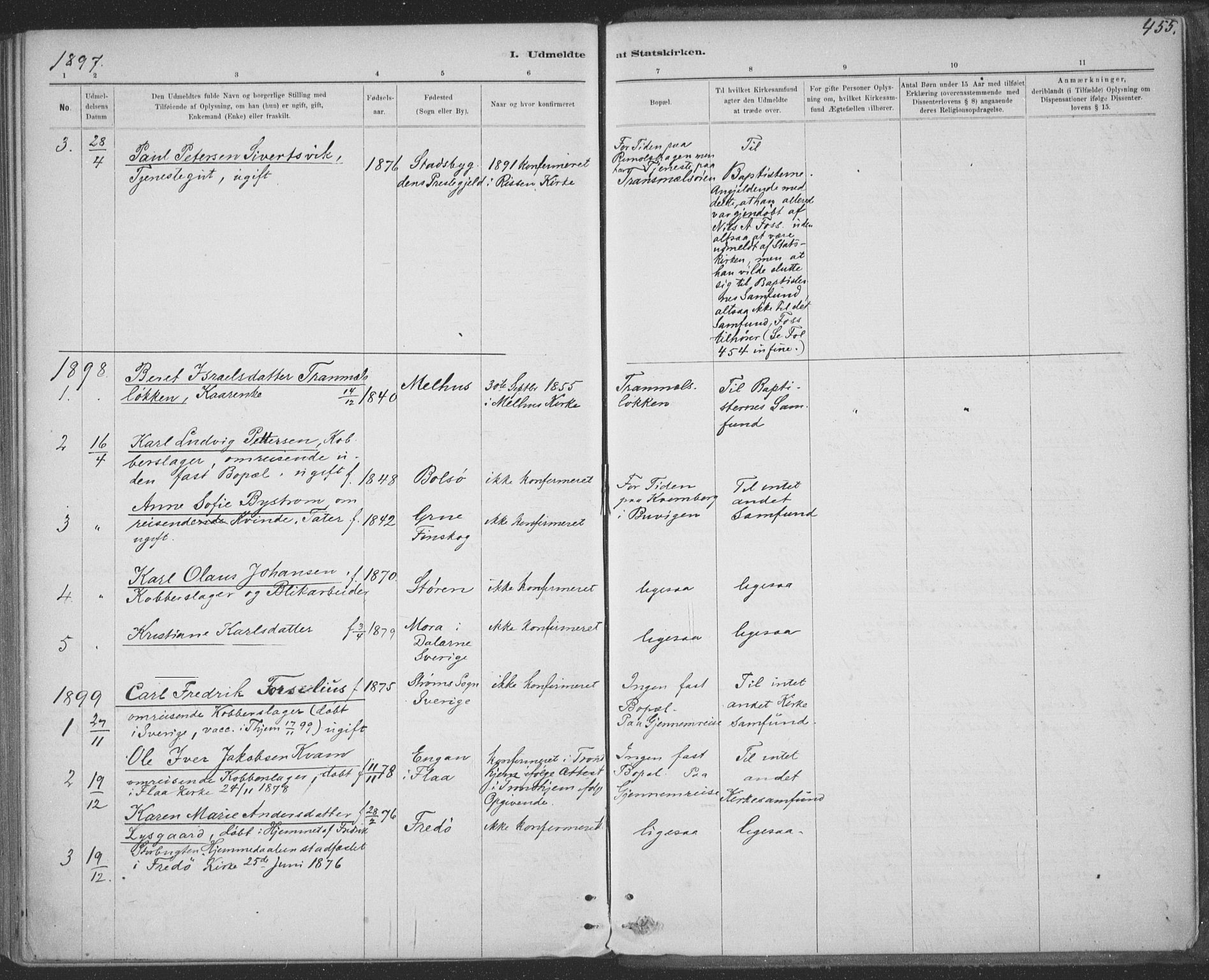 Ministerialprotokoller, klokkerbøker og fødselsregistre - Sør-Trøndelag, SAT/A-1456/691/L1085: Parish register (official) no. 691A17, 1887-1908, p. 455