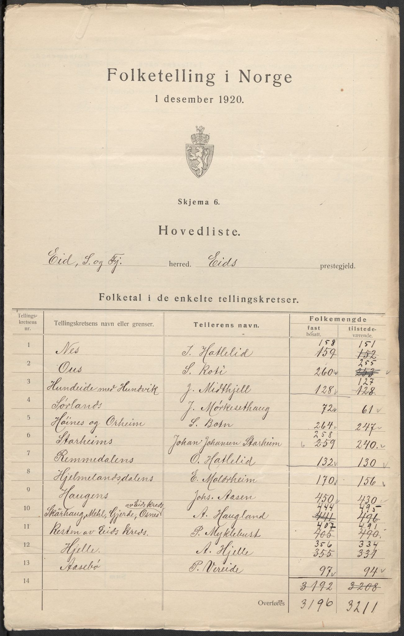 SAB, 1920 census for Eid, 1920, p. 3