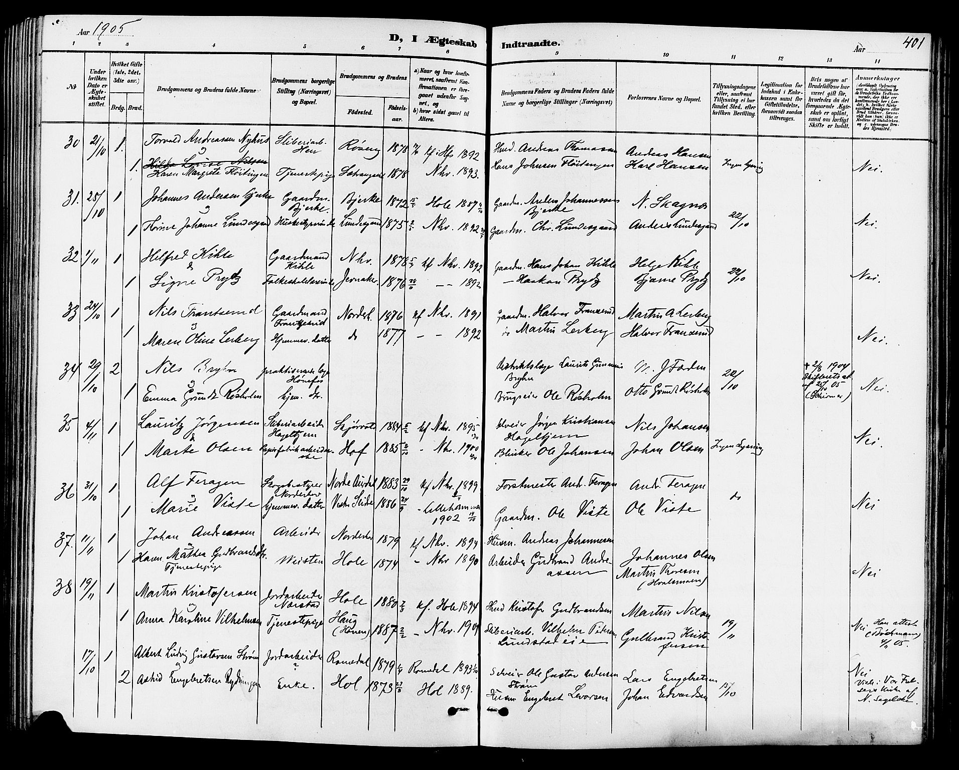 Norderhov kirkebøker, AV/SAKO-A-237/G/Ga/L0008: Parish register (copy) no. I 8, 1887-1912, p. 401