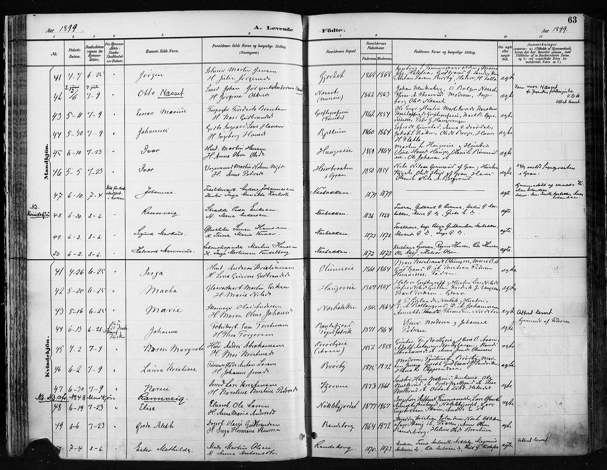 Jevnaker prestekontor, AV/SAH-PREST-116/H/Ha/Haa/L0009: Parish register (official) no. 9, 1891-1901, p. 63