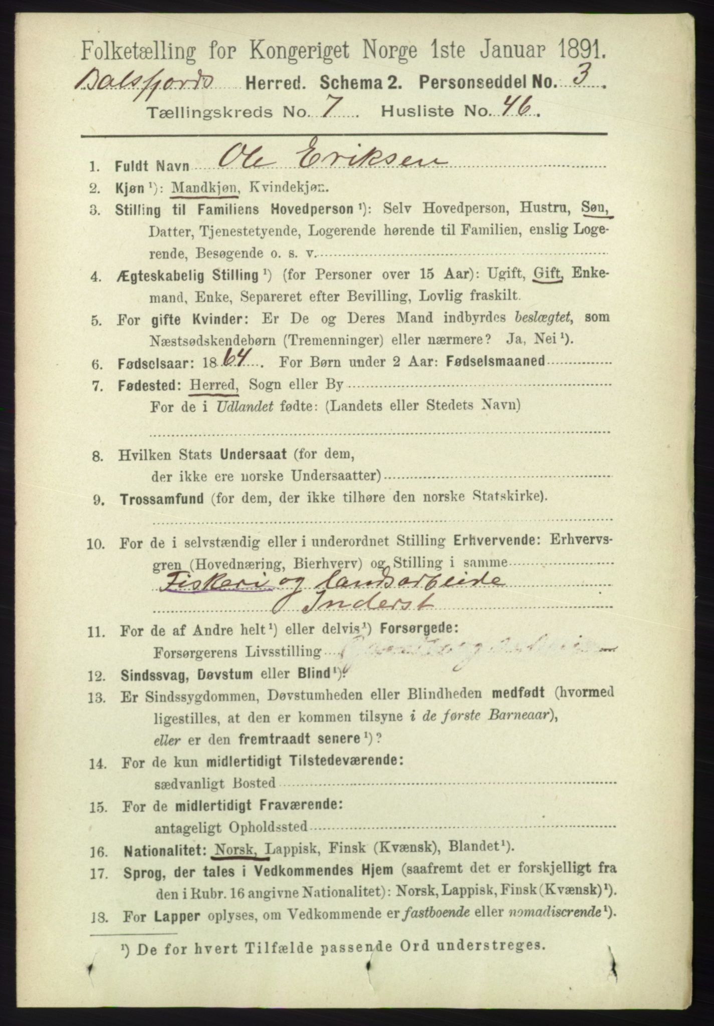 RA, 1891 census for 1933 Balsfjord, 1891, p. 2341