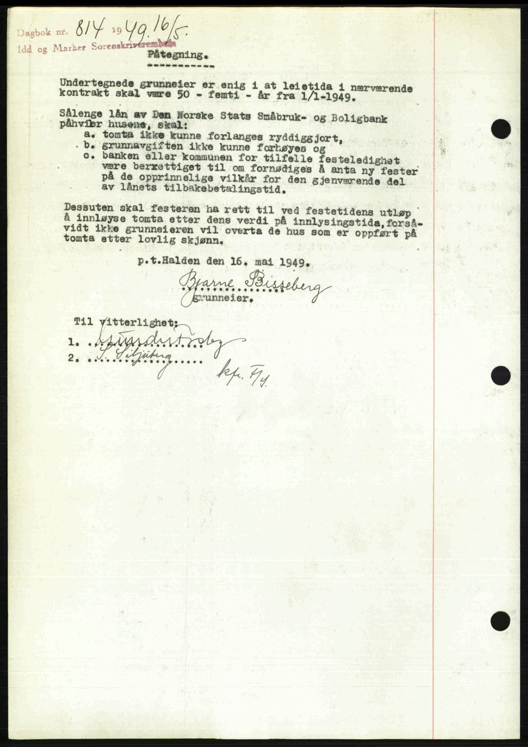 Idd og Marker sorenskriveri, AV/SAO-A-10283/G/Gb/Gbb/L0012: Mortgage book no. A12, 1949-1949, Diary no: : 814/1949