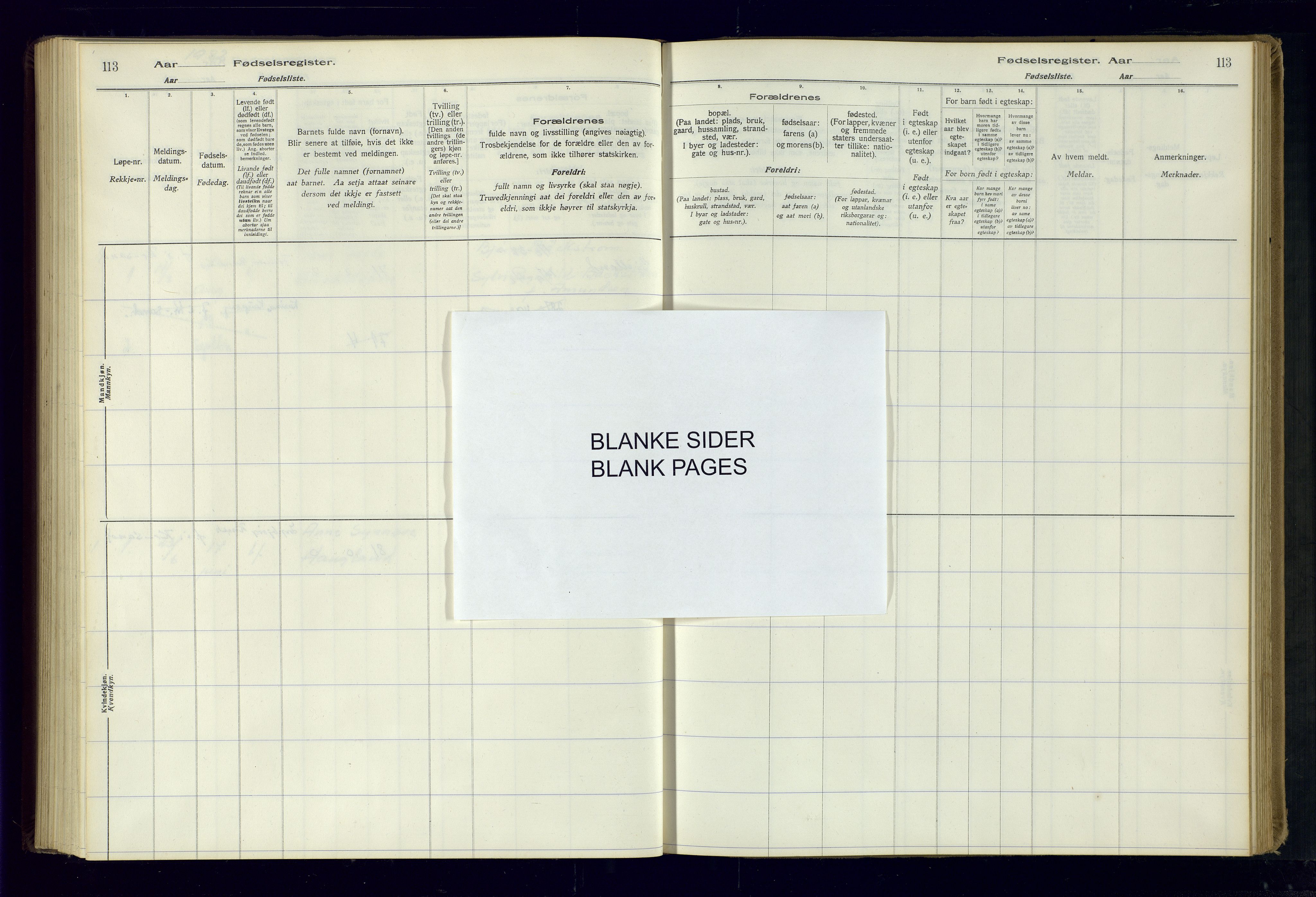 Bjelland sokneprestkontor, AV/SAK-1111-0005/J/Ja/L0001: Birth register no. II.4.2, 1916-1982, p. 113