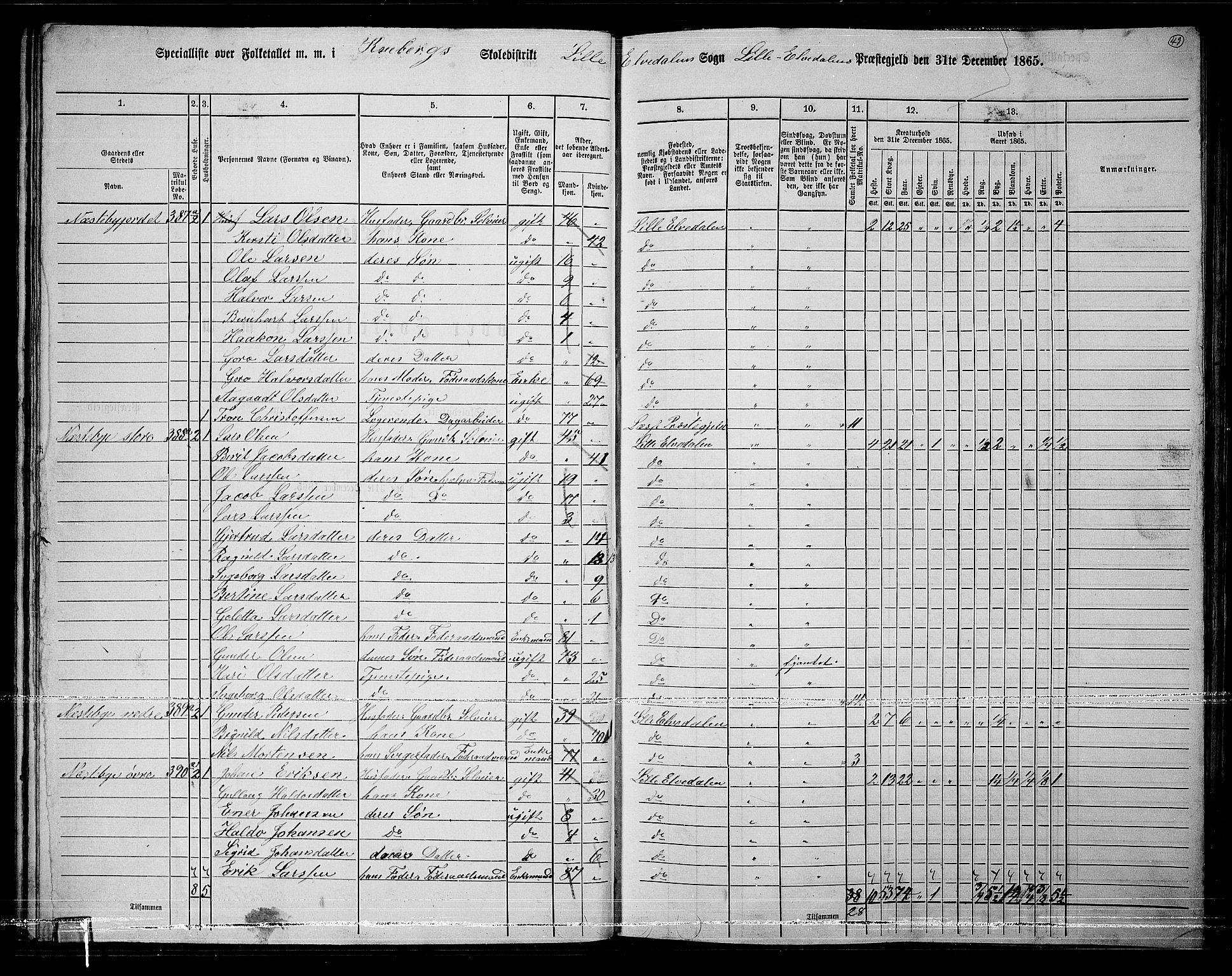 RA, 1865 census for Lille Elvedalen, 1865, p. 44