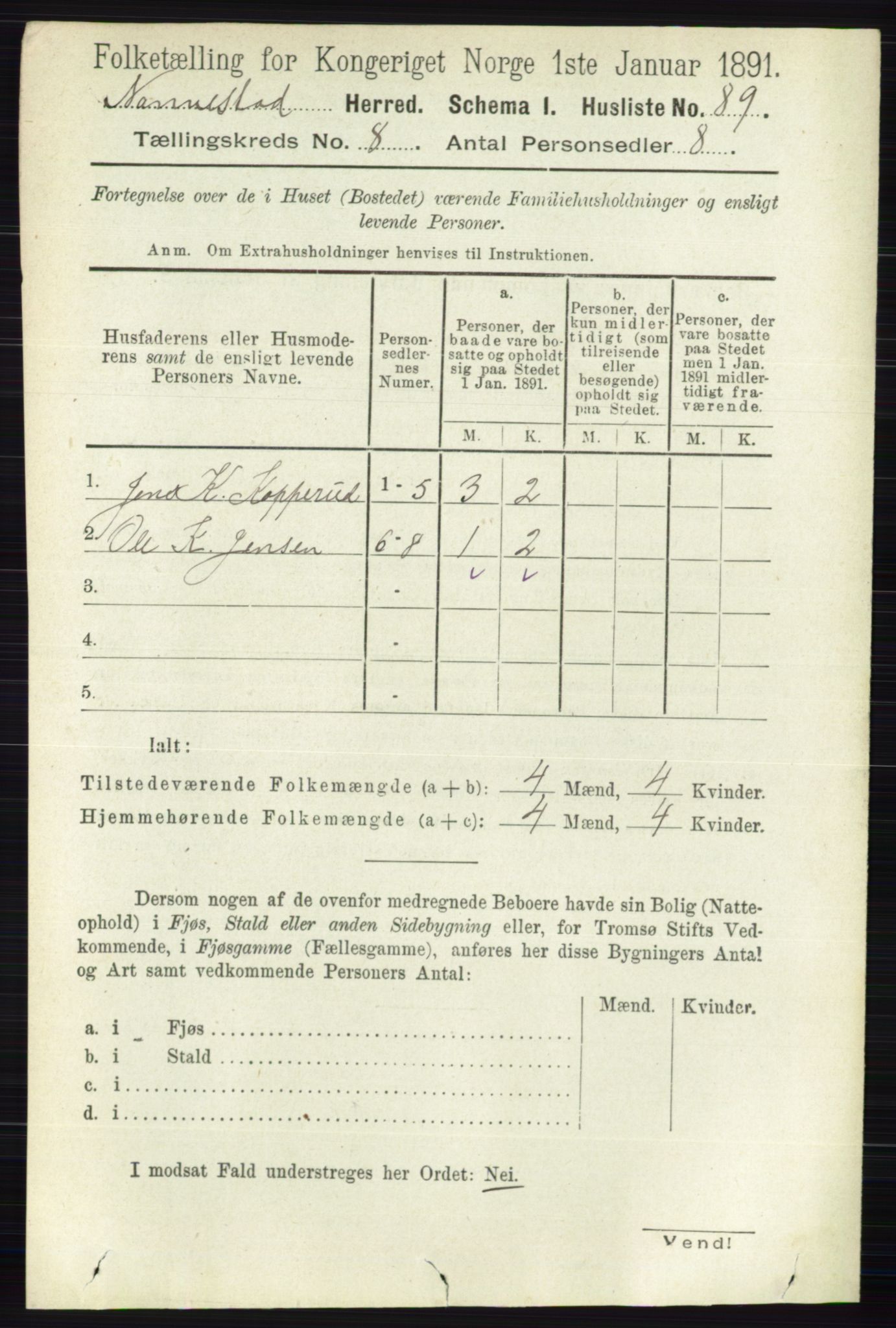 RA, 1891 census for 0238 Nannestad, 1891, p. 4421