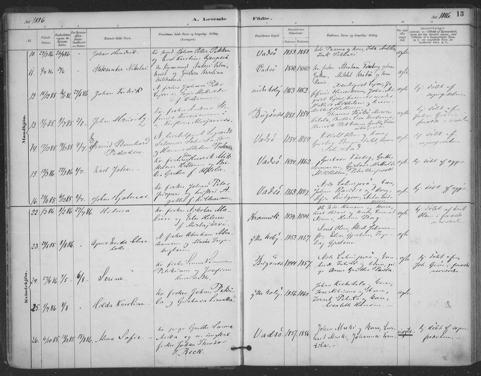 Vadsø sokneprestkontor, AV/SATØ-S-1325/H/Ha/L0006kirke: Parish register (official) no. 6, 1885-1895, p. 13