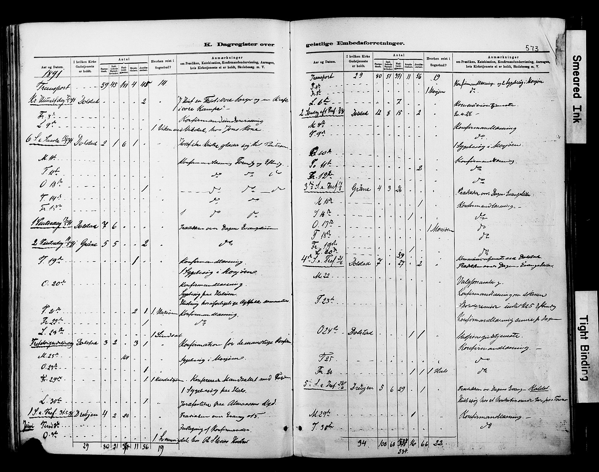 Ministerialprotokoller, klokkerbøker og fødselsregistre - Nordland, AV/SAT-A-1459/820/L0295: Parish register (official) no. 820A16, 1880-1896, p. 573