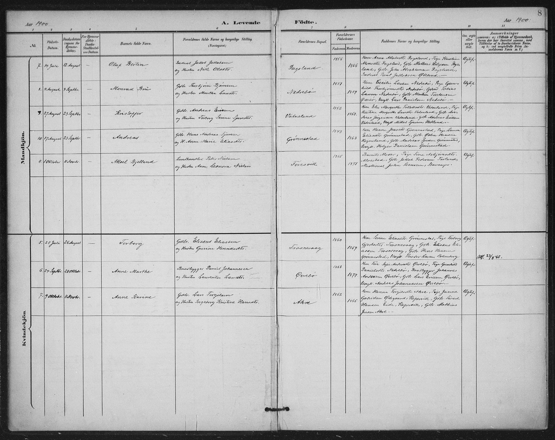 Tysvær sokneprestkontor, AV/SAST-A -101864/H/Ha/Haa/L0009: Parish register (official) no. A 9, 1898-1925, p. 8