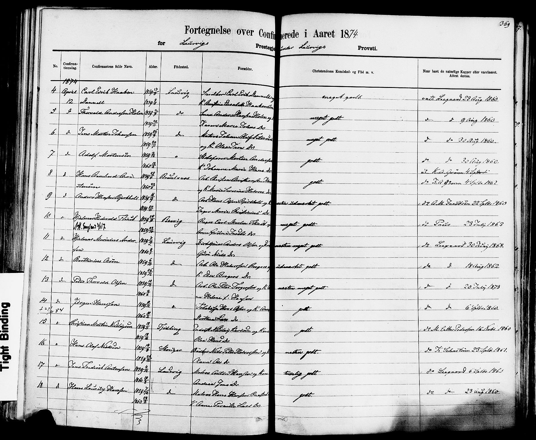 Larvik kirkebøker, AV/SAKO-A-352/F/Fa/L0006: Parish register (official) no. I 6, 1871-1883, p. 369