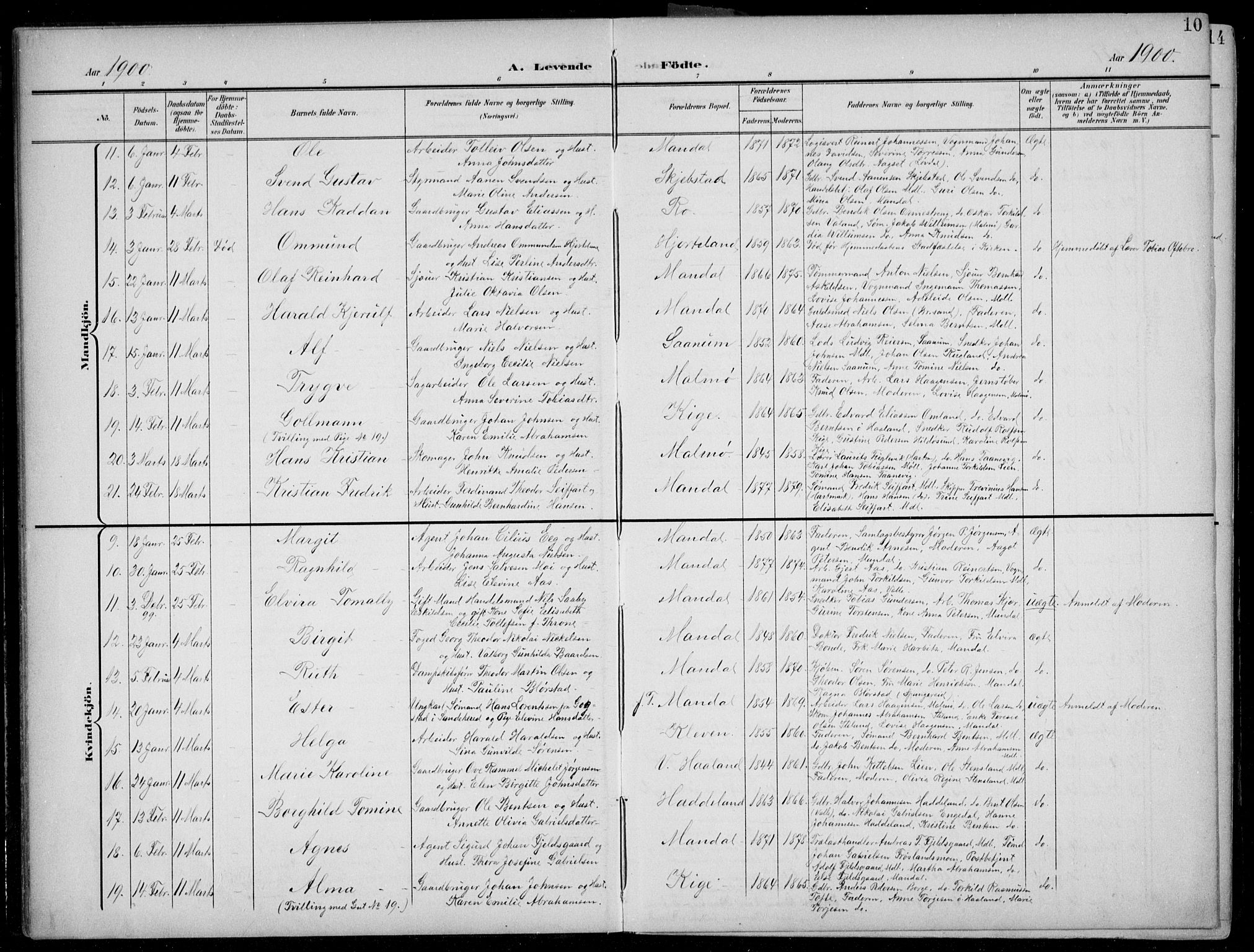 Mandal sokneprestkontor, AV/SAK-1111-0030/F/Fb/Fba/L0012: Parish register (copy) no. B 6, 1899-1918, p. 10