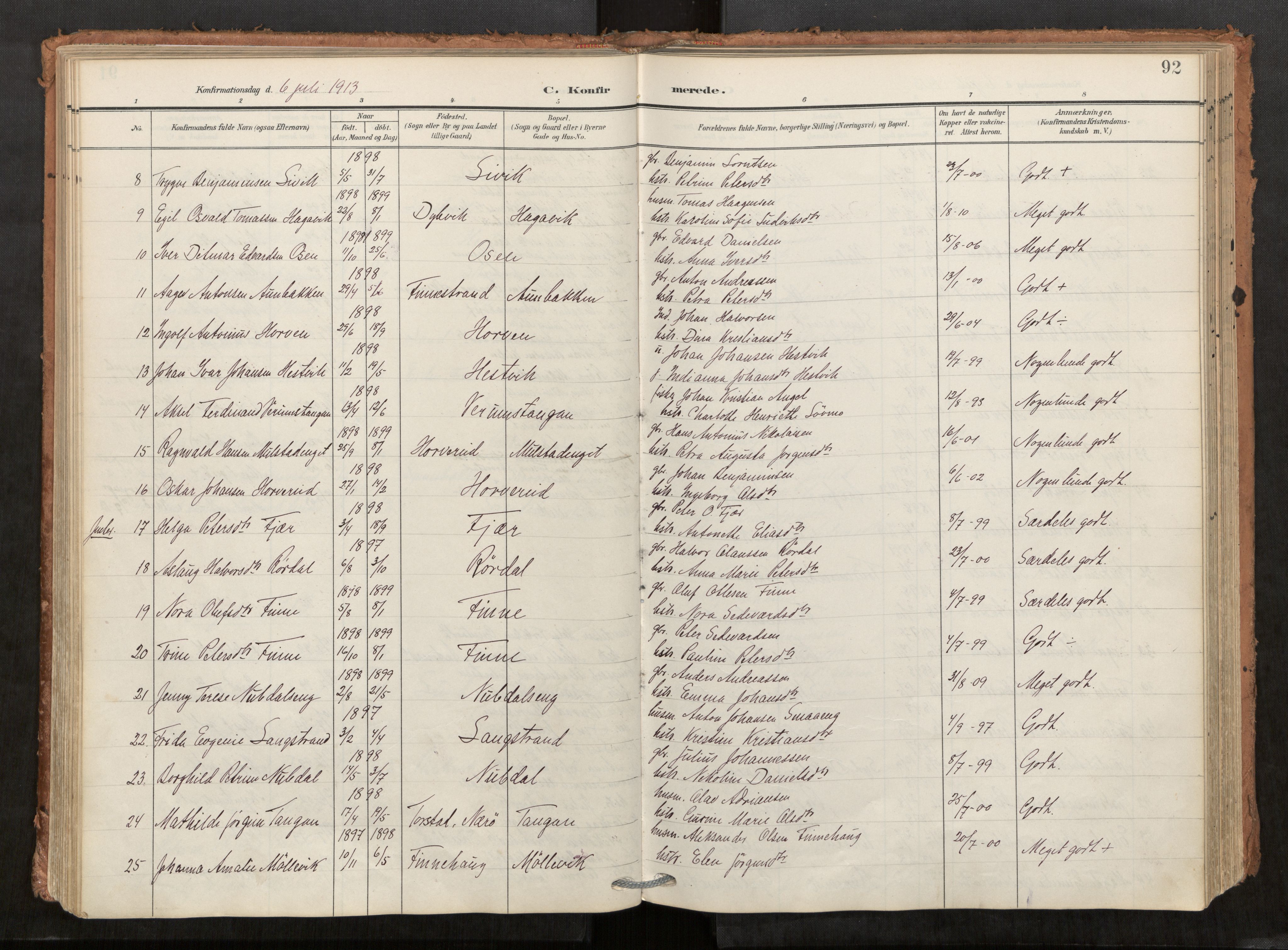 Kolvereid sokneprestkontor, SAT/A-1171/H/Ha/Haa/L0001: Parish register (official) no. 1, 1903-1922, p. 92