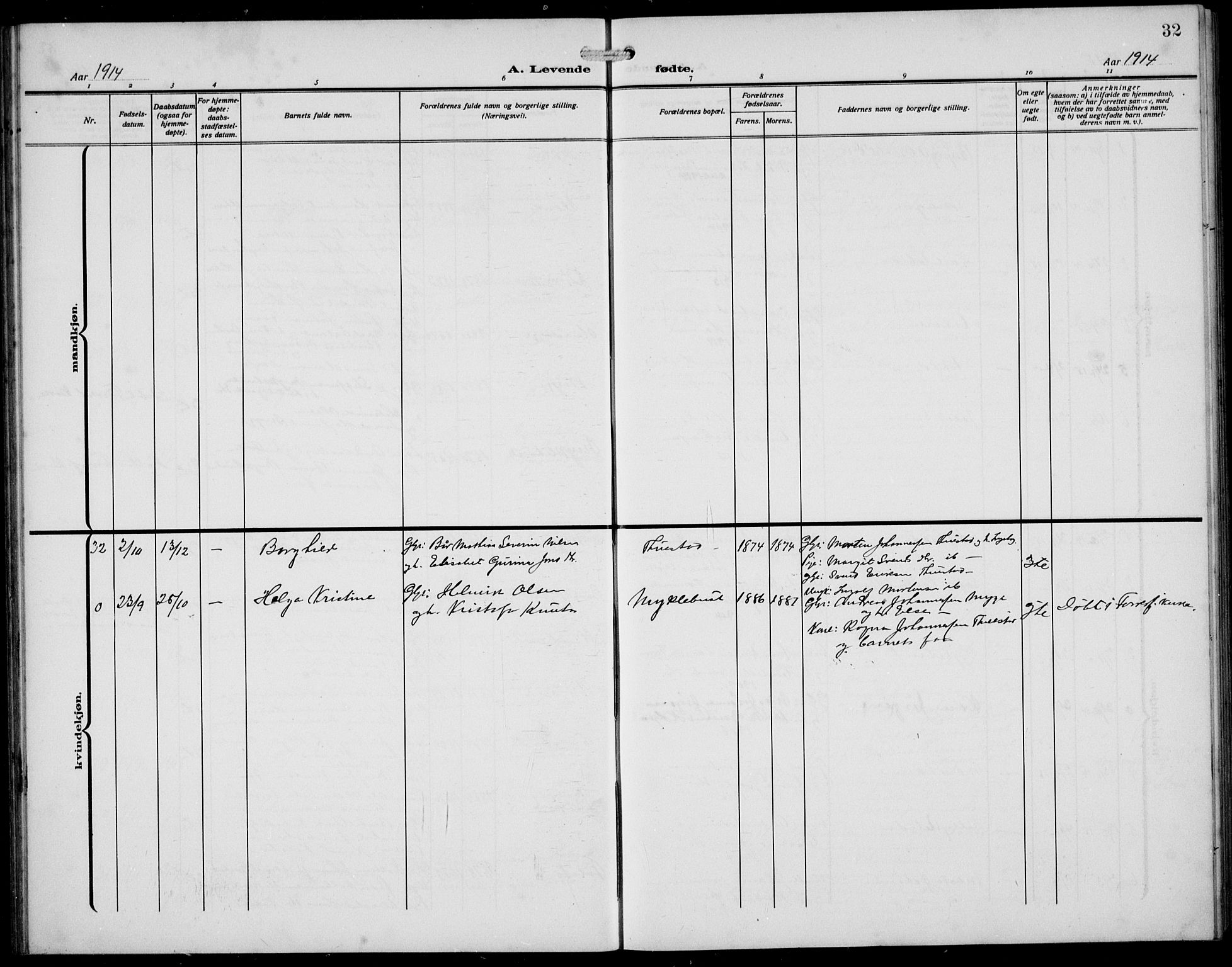 Avaldsnes sokneprestkontor, SAST/A -101851/H/Ha/Hab/L0008: Parish register (copy) no. B 8, 1910-1939, p. 32