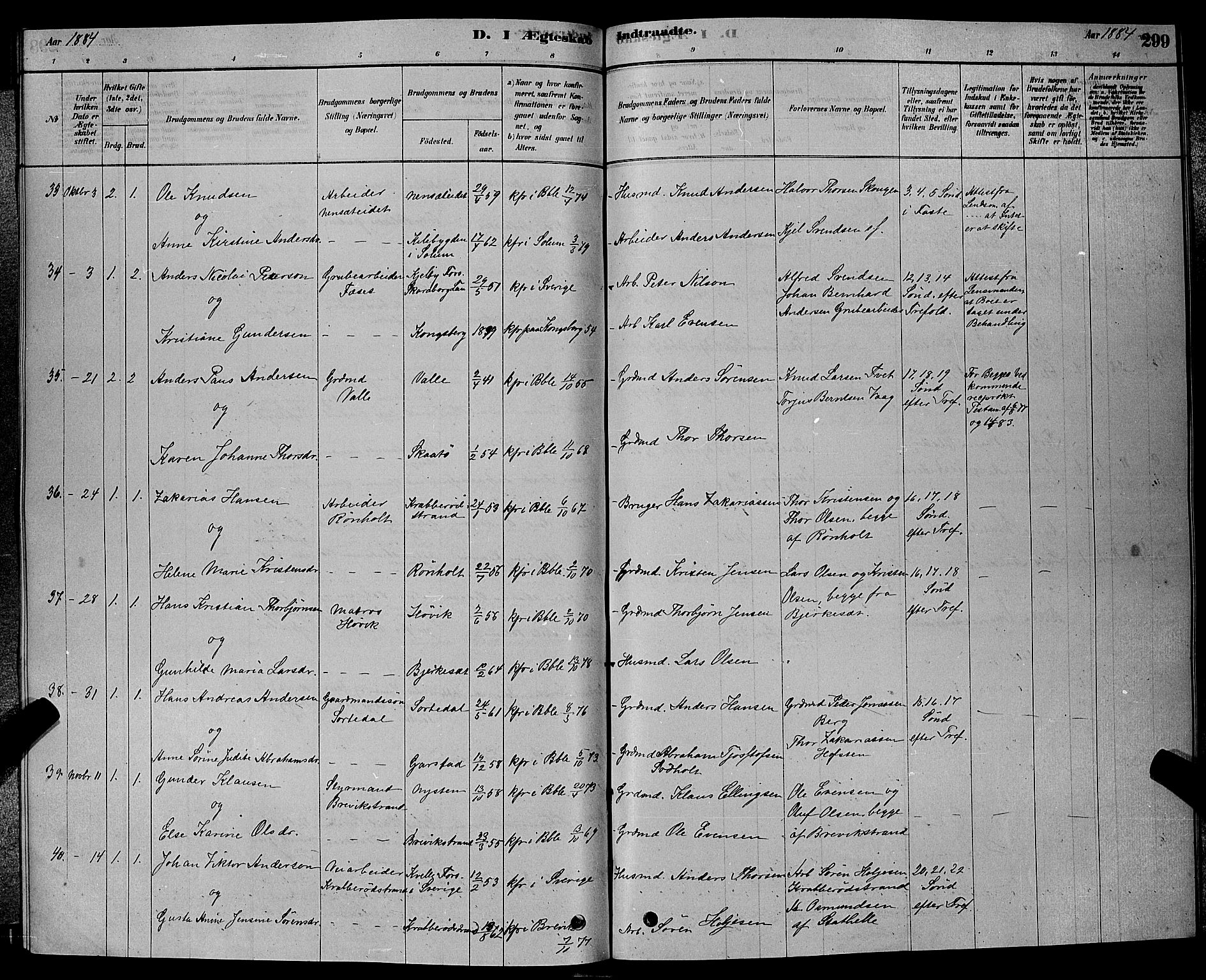 Bamble kirkebøker, AV/SAKO-A-253/G/Ga/L0008: Parish register (copy) no. I 8, 1878-1888, p. 299